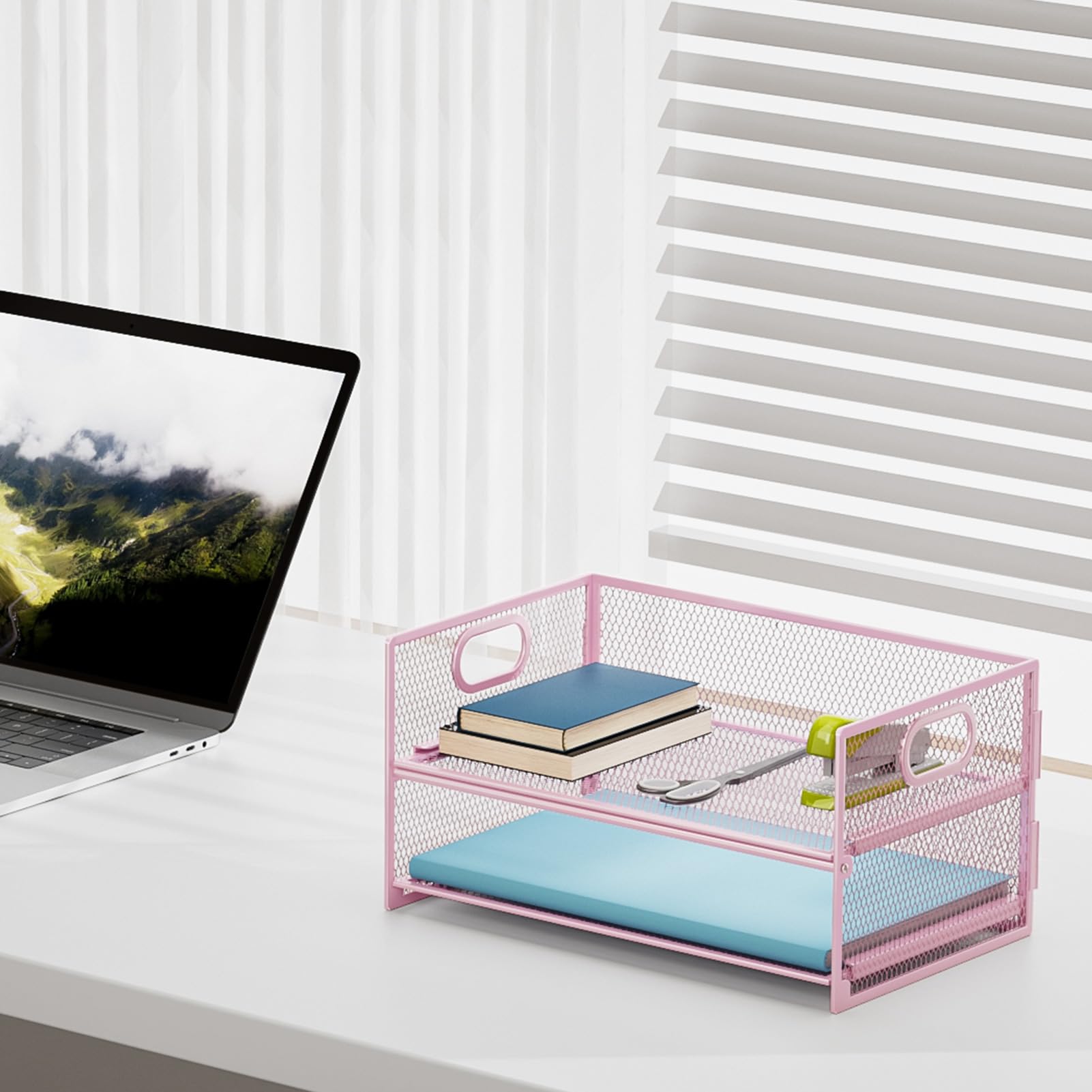 Marbrasse 2 Tier Paper Organizer Letter Tray, Mesh File Organizer with Handle, Paper Sorter Desk