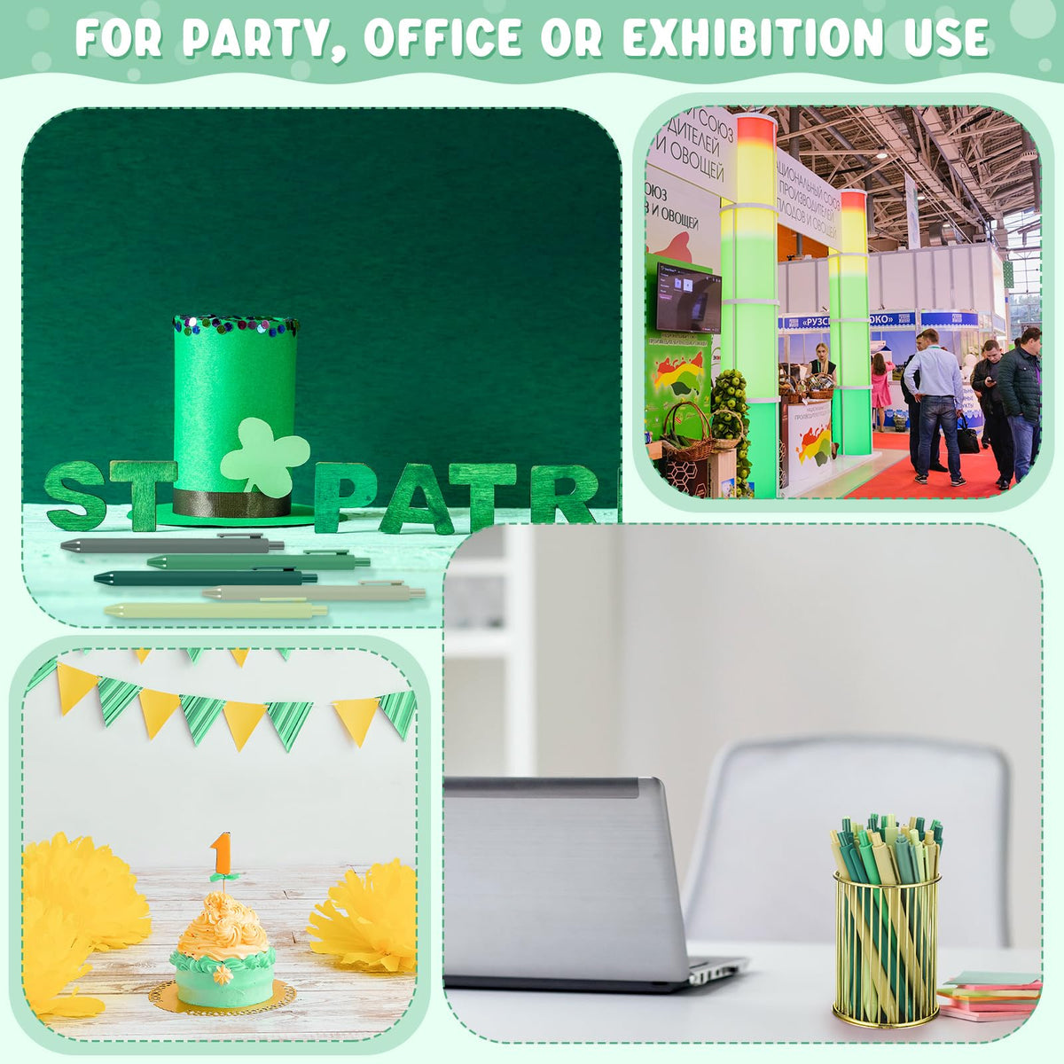 Dinifee 50 Pcs Ballpoint Gel Pens Bulk Retractable, Green Series