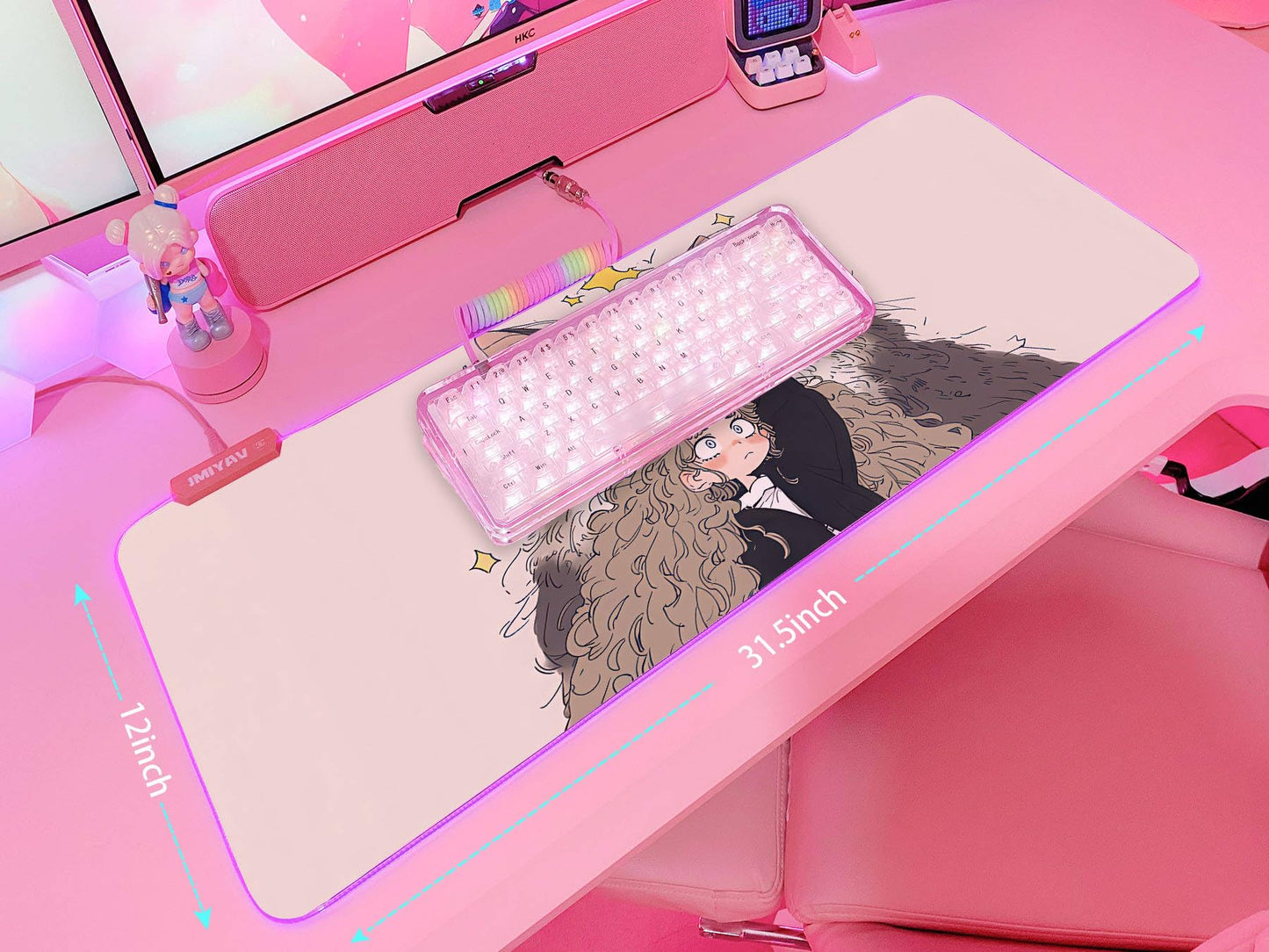 JMIYAV Pink RGB Gaming Mouse Pad 31.5x12 Inch PC XL Large Extended Glowing Led Light Up Desk Pad