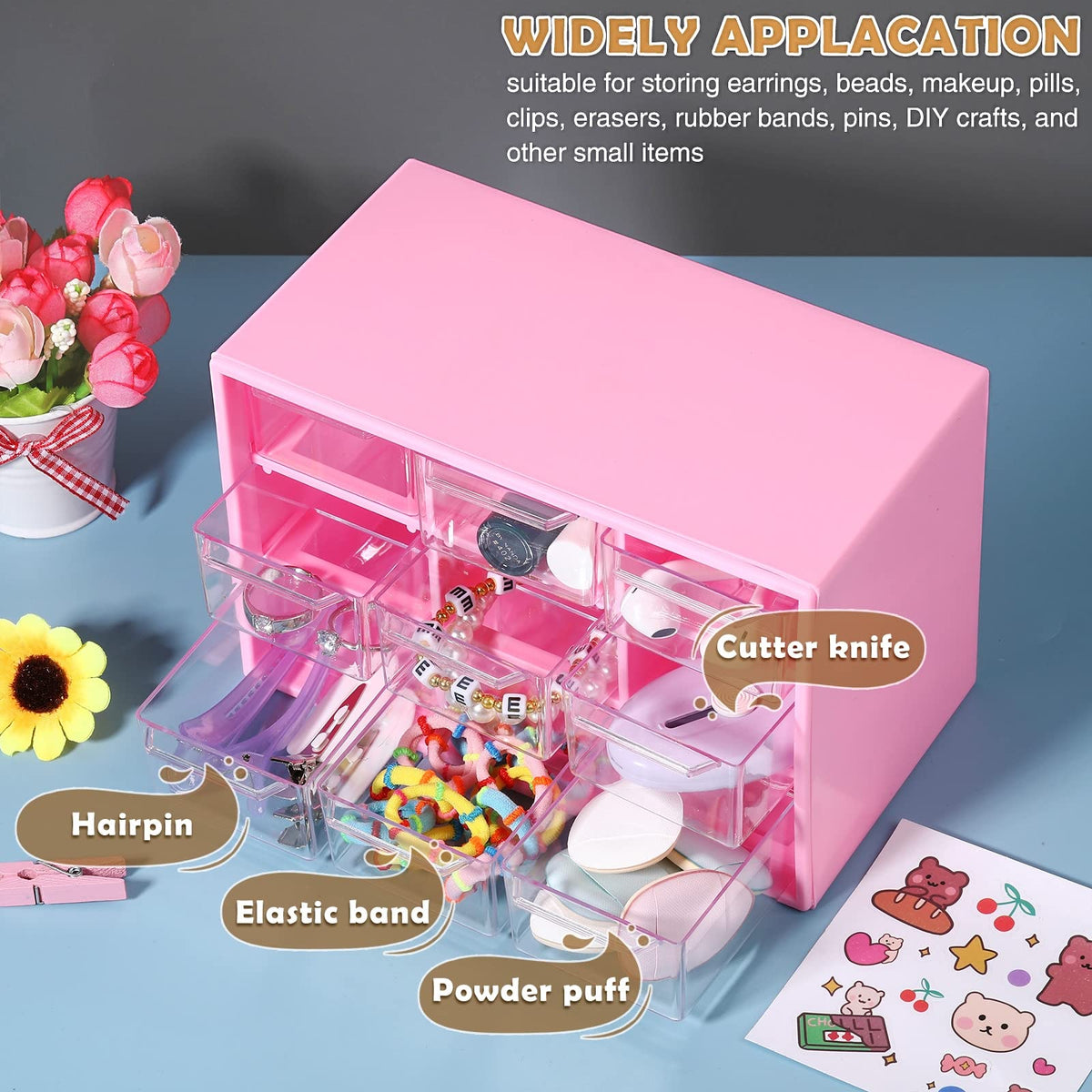 Amyhill 6 Pcs Mini Drawer Organizer Small Organizer with 9 Drawers Plastic Desktop Craft Storage
