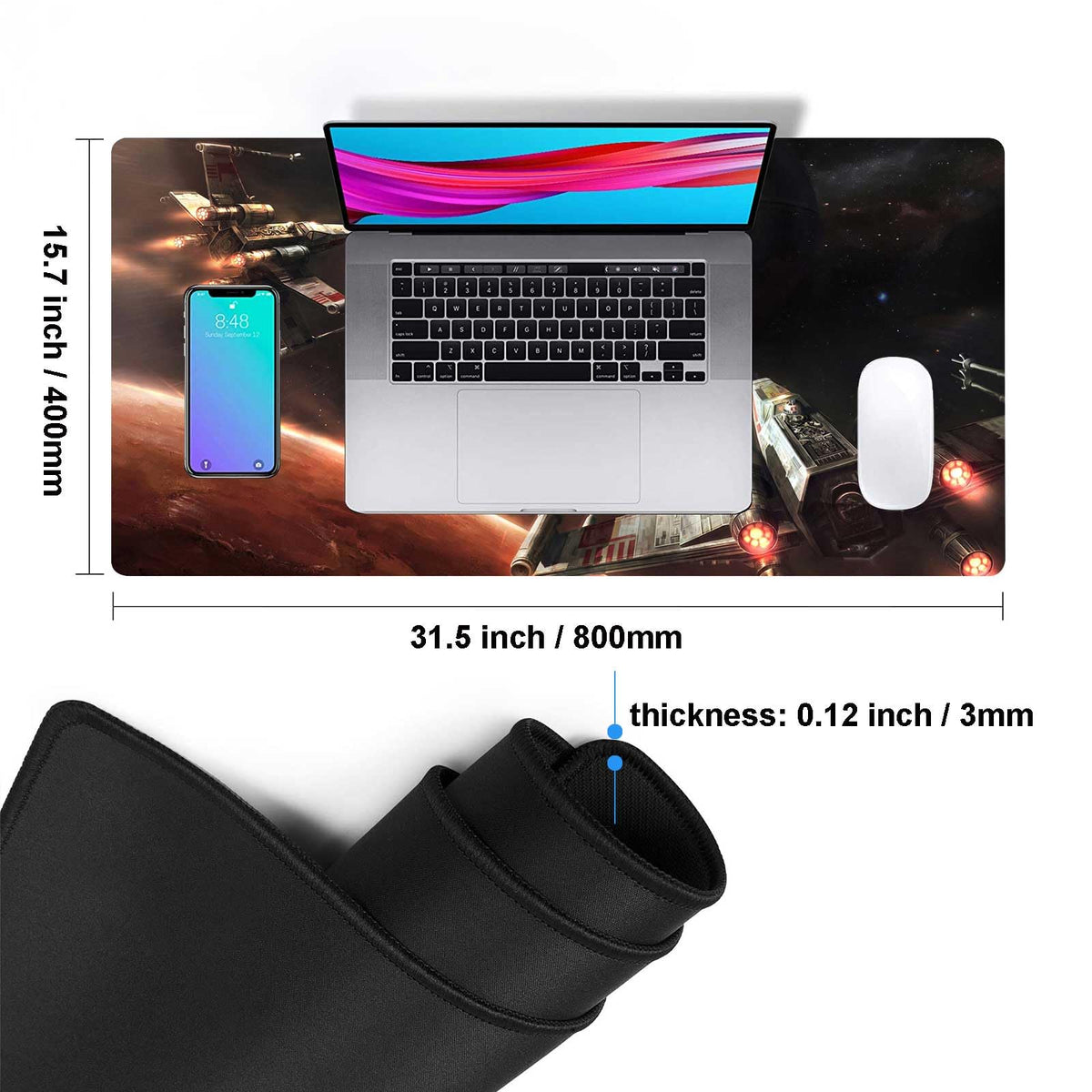 XXL Large Gaming Mouse Pad,Mousepad with Stitched Edge Frame & Non-Skid Rubber Base,Desk Mat for