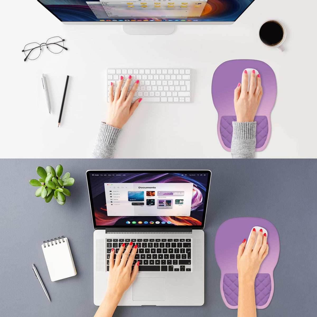 ITNRSIIET Ergonomic Mouse Pad Wrist Support with Memory Foam Massage Bulge & Non-Slip PU Base