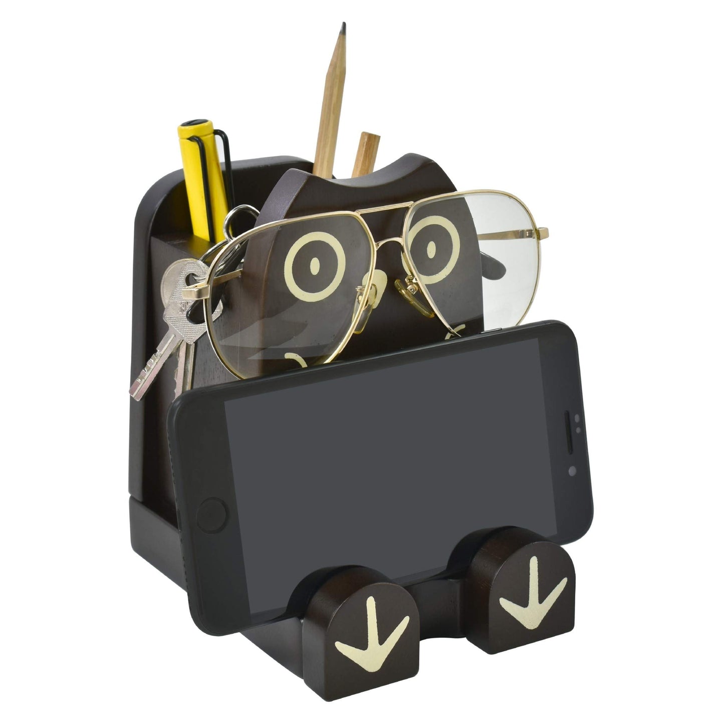 I'm Wood Multipurpose Eyeglass Phone Pen & Pencil Holder Stand Stationery Desk Box Organizer