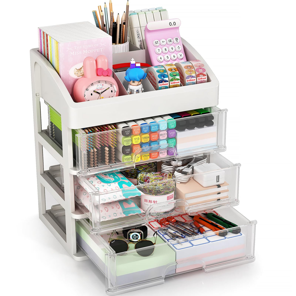 Desk Organizer with Drawers, 3 Drawers Storage Organizer, Desktop Storage Drawers for Office/School