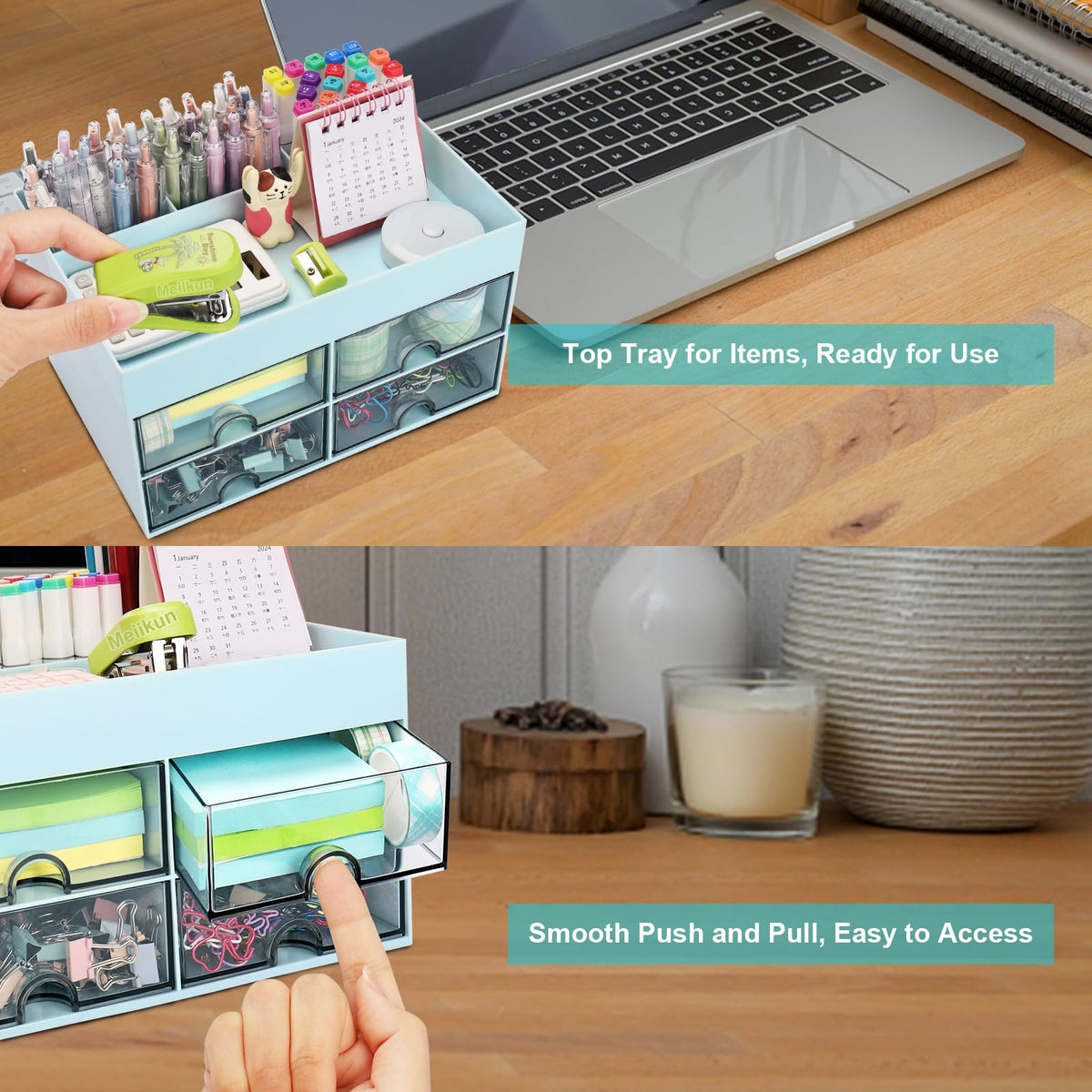 Meiikun Desk Organizer, Office Organizer with Drawer, Desk Accessories & Workspace Organizers, Pen