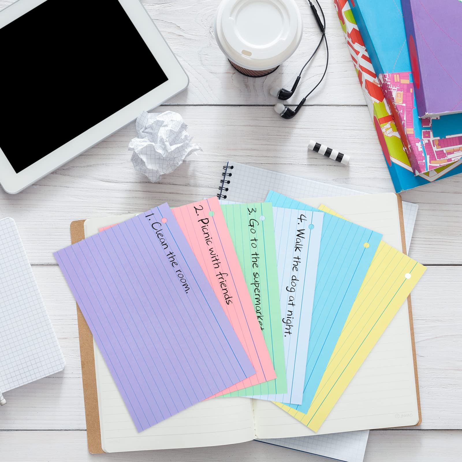 Epakh 300 Pcs Index Cards with Rings, 5 x 8 Inch, Light Color