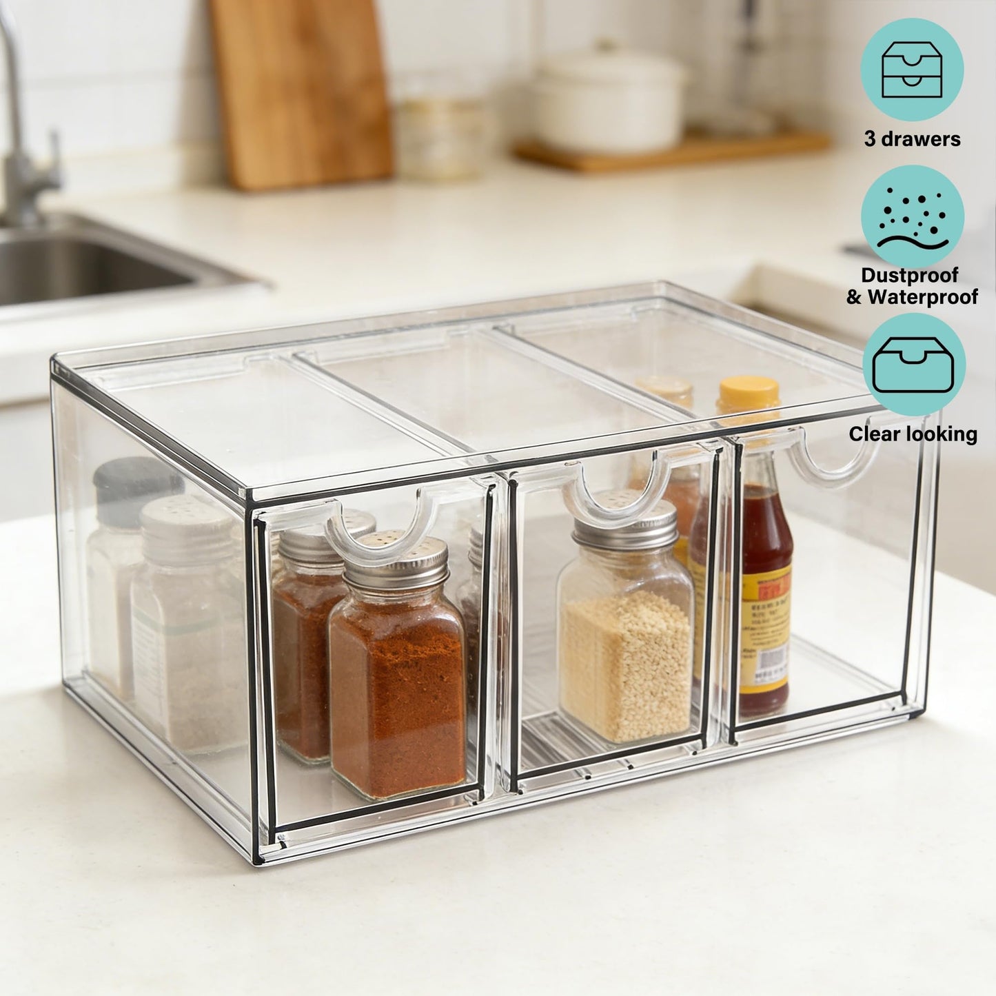 Prsildan Acrylic Makeup Organizer Stackable Storage Drawers with 3 Drawers for Office Desk Vanity