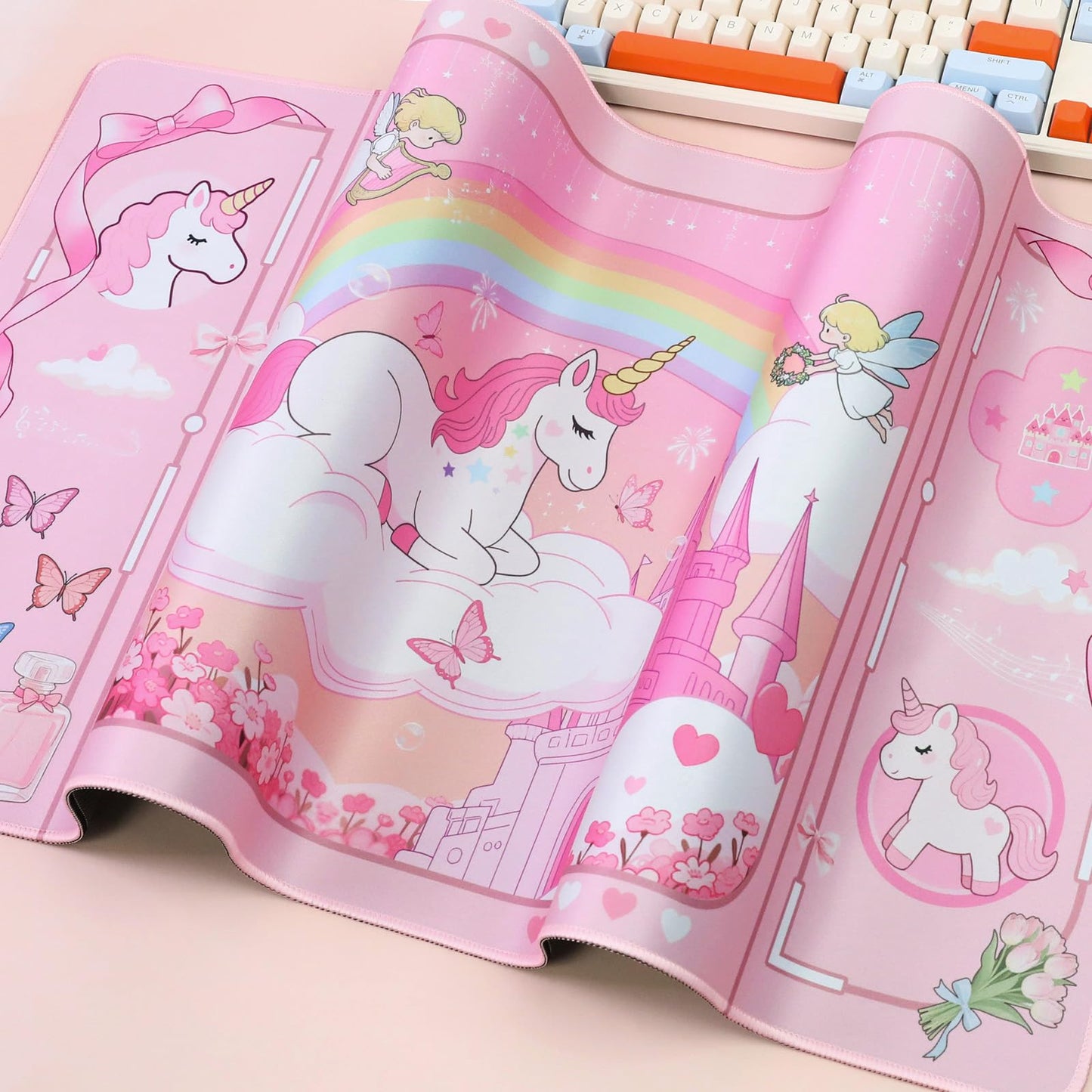 PERFECTSIGHT Cute Unicorn Desk Pad Kawaii Dream Desk Mat, Large Gaming Mouse Pad, Funny Deskmat
