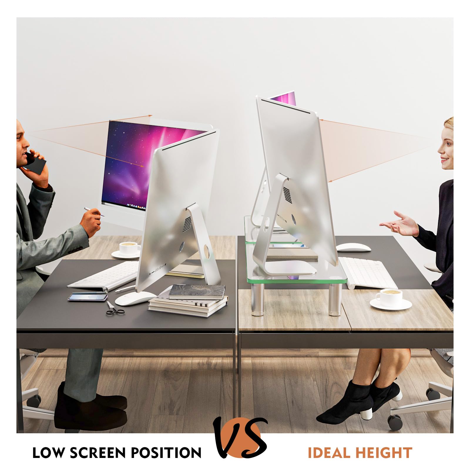 Hemudu 2 Pack Computer Monitor Riser with Height Adjustable Multi Media Desktop Stand for Flat