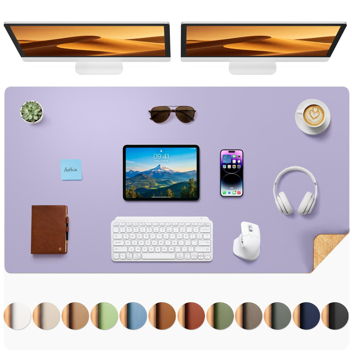 Aothia Dual-Sided Desk Mat, FSC Cork & PU Leather Desk Pad, Large Mouse Pad & Writing Surface for