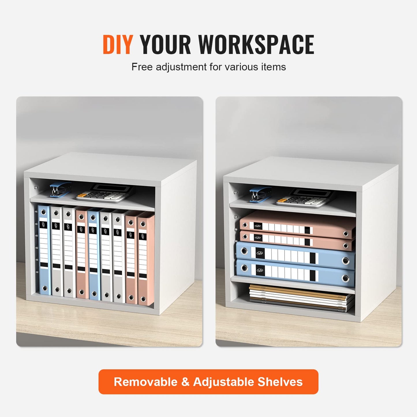 VEVOR Literature Organizers, 5 Compartments Office Mailbox with Adjustable Shelves, Wood Literature