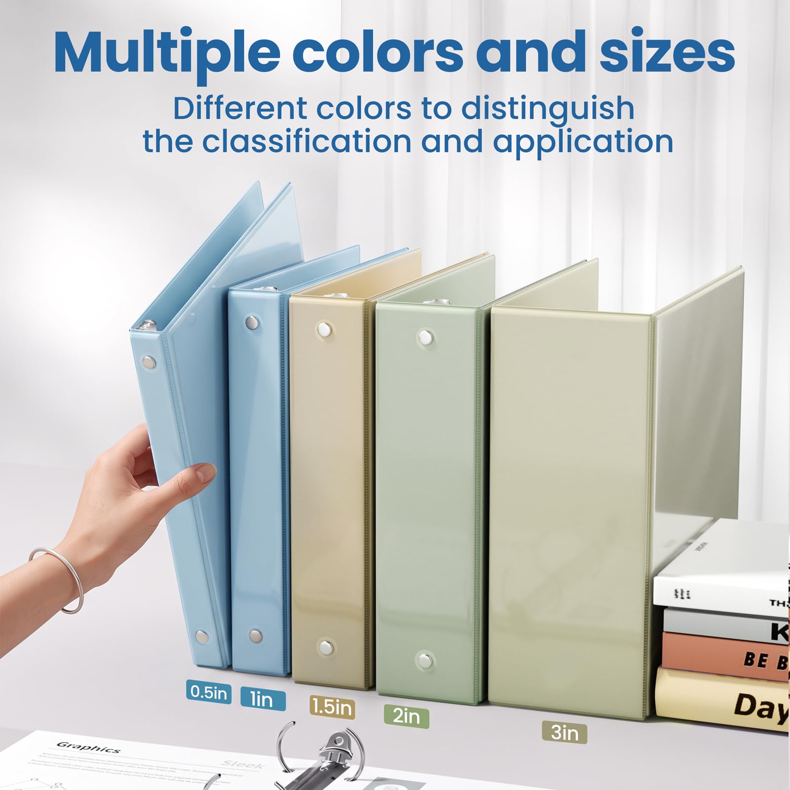 SUNEE 1 Inch Binders 3 Ring 6 Pack, Clear View Three Ring Binder PVC-Free (Fit 8.5x11 Inches) for