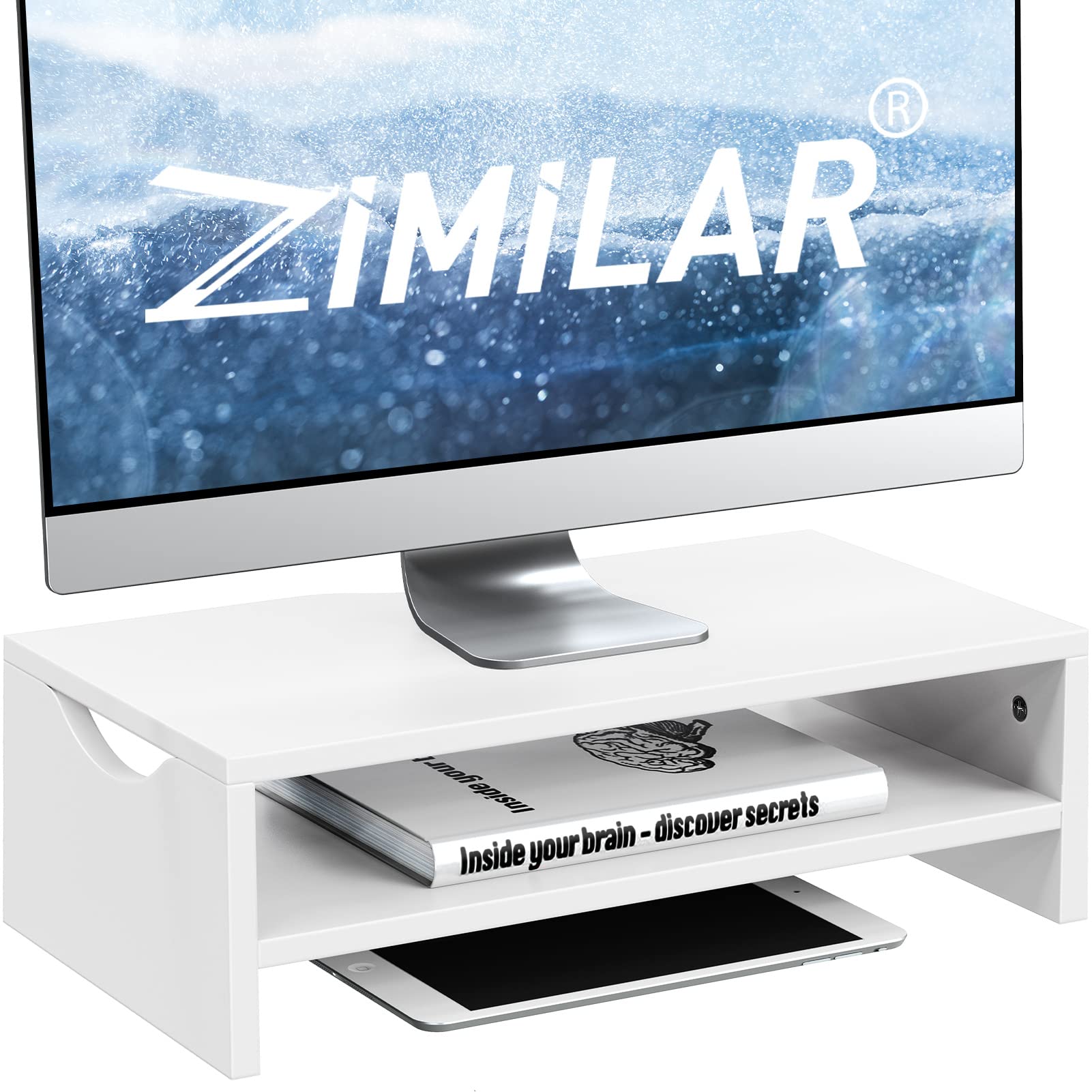 Zimilar Monitor Stand Riser, 2 Tiers Wood Laptop Computer Monitor Riser