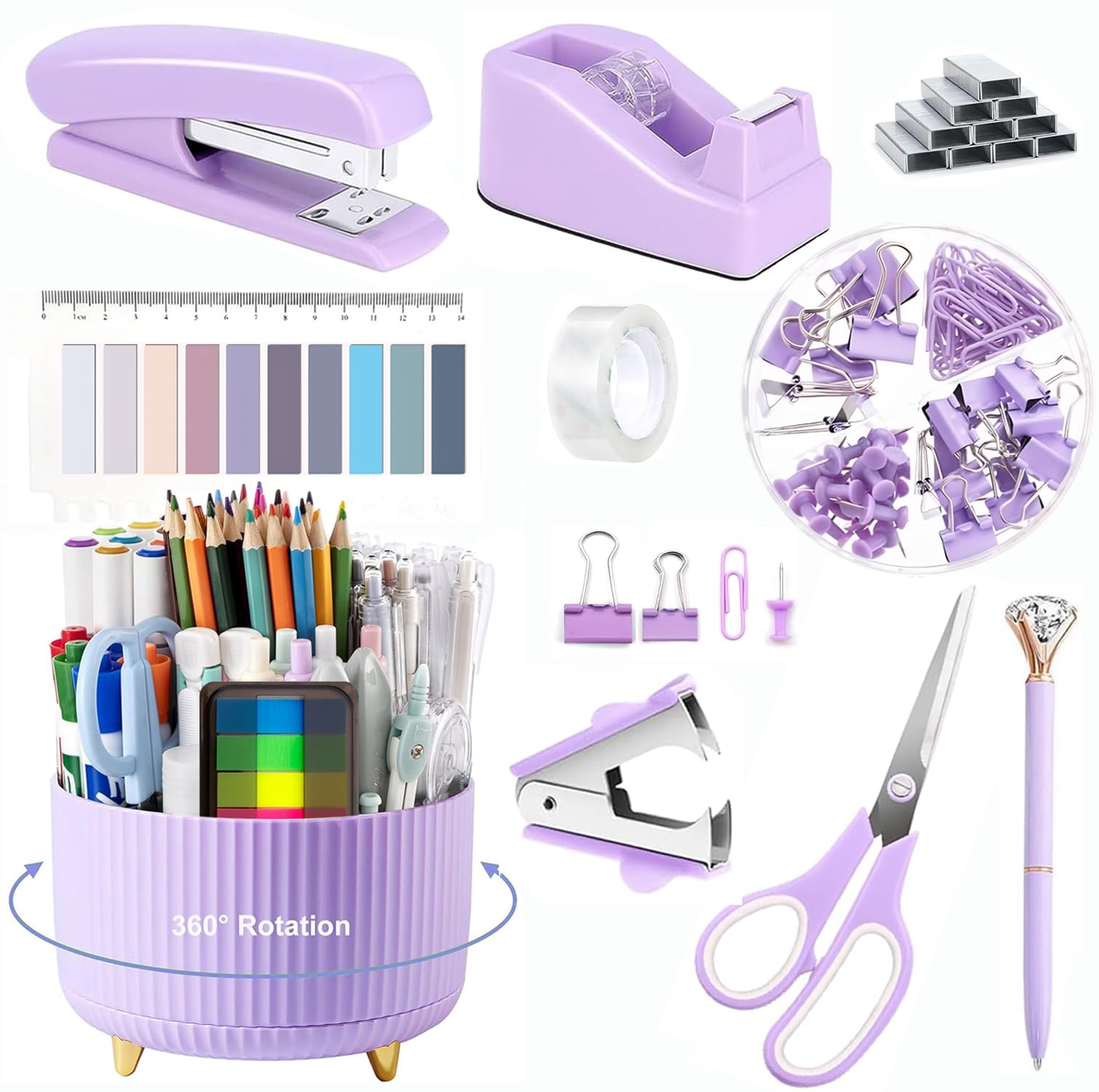 Office Supplies,Purple Desk Accessories,Office Supplies Set,Desk Organizer,Stapler,Tape