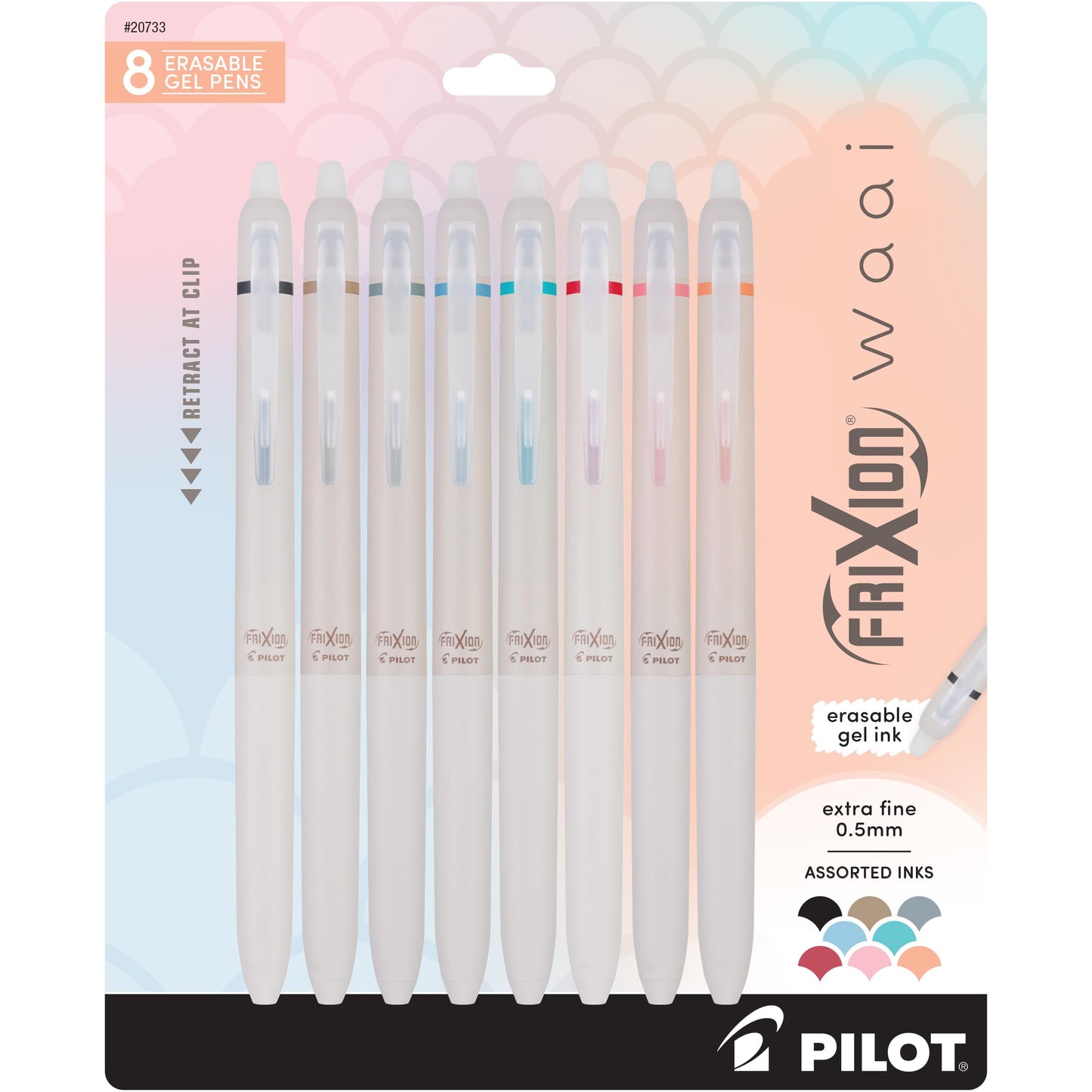 PILOT FriXion Waai Retractable & Refillable Erasable Gel Pens, Extra Fine Point 0.5 mm, Assorted