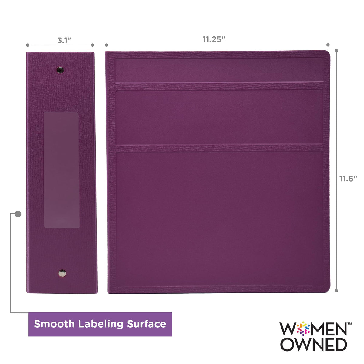 Carstens 3-Inch Heavy Duty 3-Ring Binder - Side Opening, Dewberry Purple, Durable Plastic