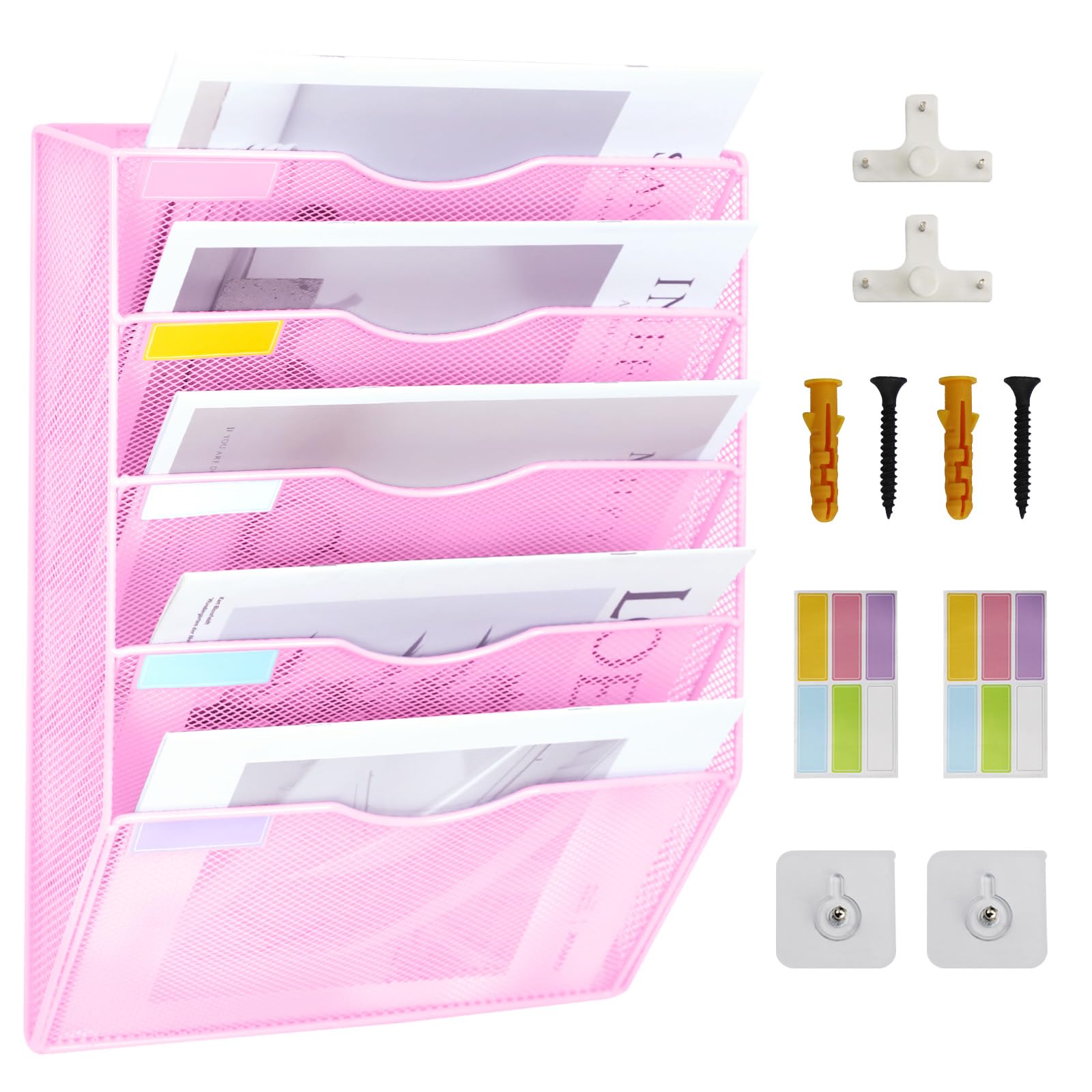 ideallife 5 Pockets Mesh Wall File Holder Organizer Office Hanging File Folder Magazine Rack