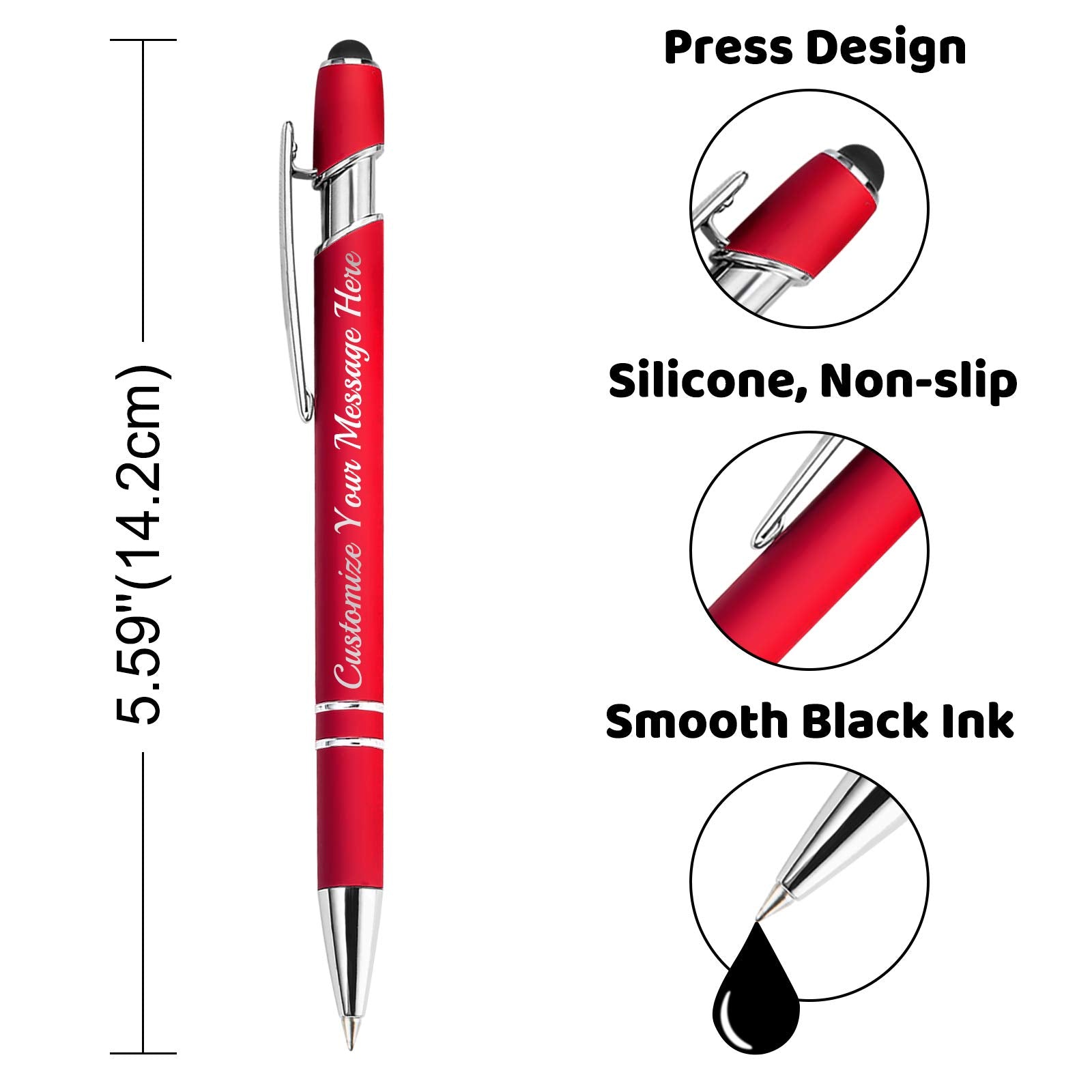 GIFTSDIY Personalized Pens with Stylus,Custom Engraving Ballpoint Pens,Imprinted with Your Logo or
