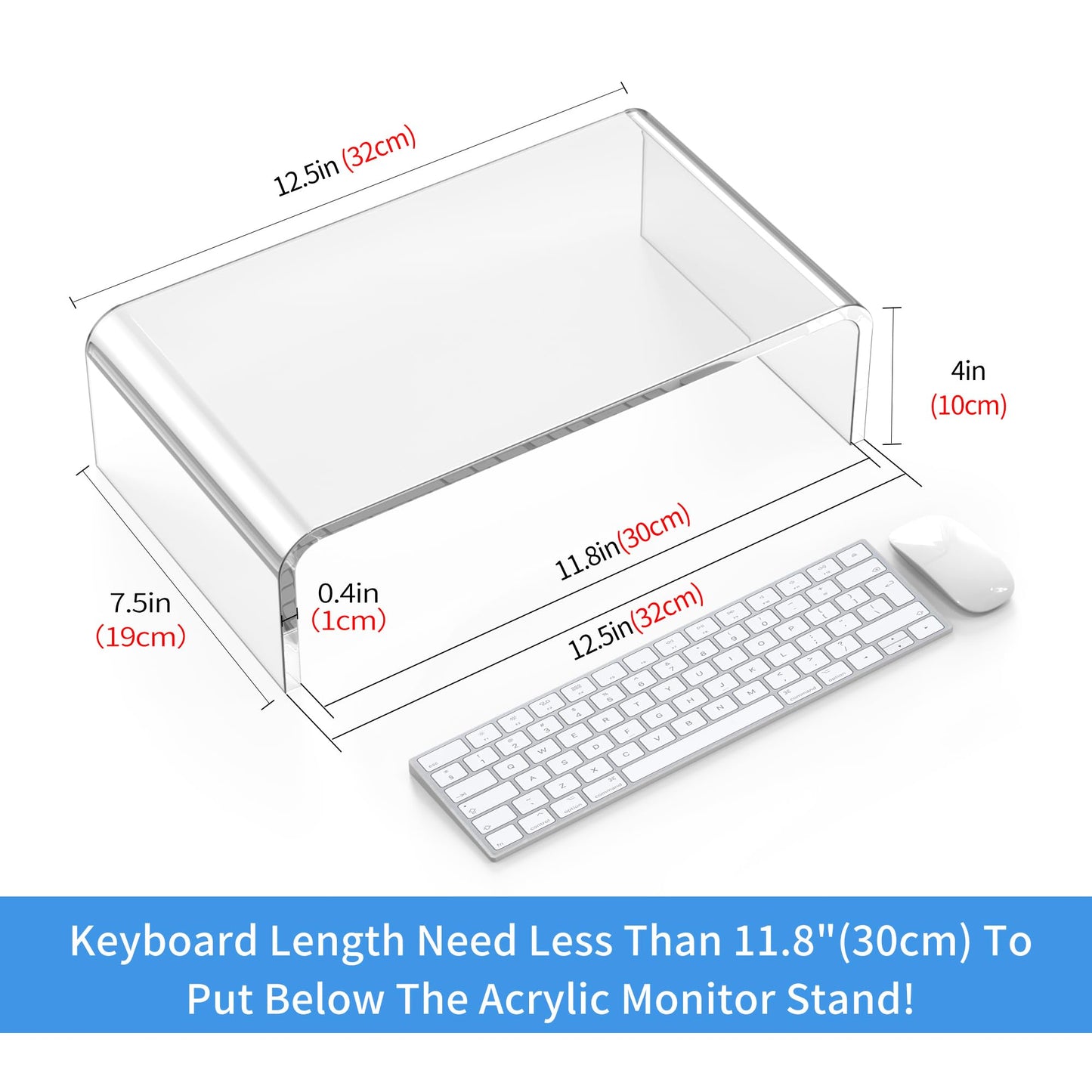 Beimu Acrylic Monitor Stand Riser Clear Laptop Stand Riser L12.5 xW7.5 xH4