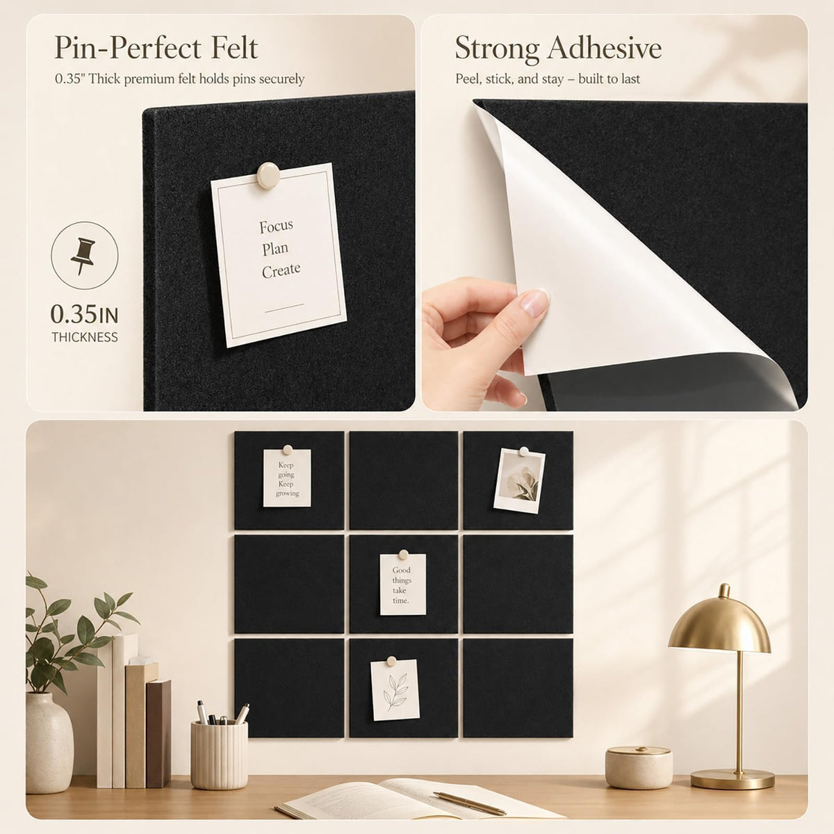 Baysola Felt Bulletin Board Tiles, Cork Board Alternative, 48 x 36 in