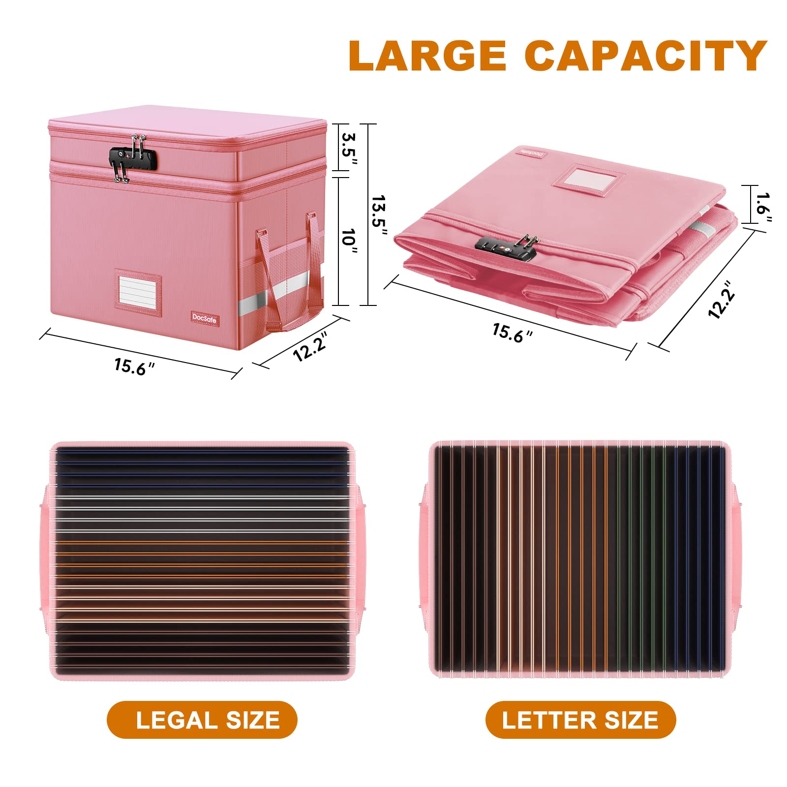 DocSafe File Box with Lock,Multi-Layer Fireproof Document Box Collapsible File Storage Organizer
