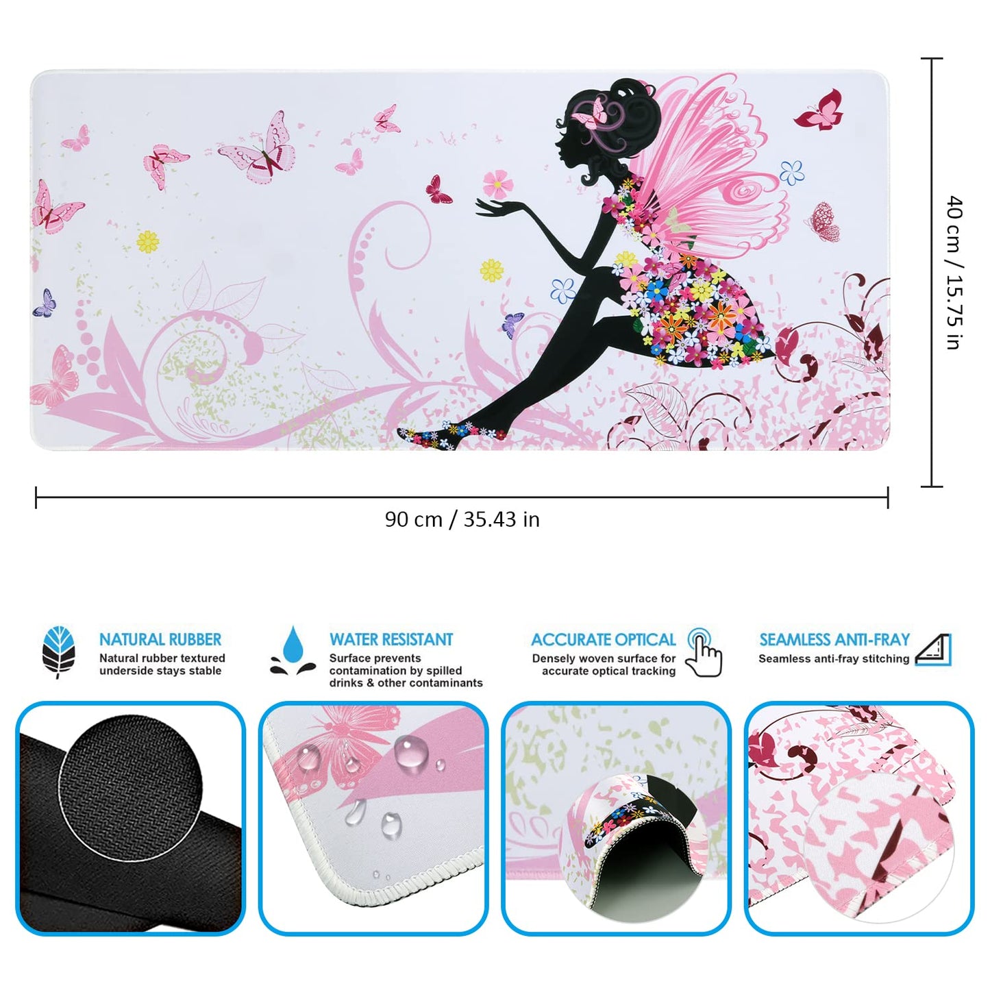 iCasso Extended Gaming Mouse Pad 35.4x15.7in,Game,Home,Butterfly Girl