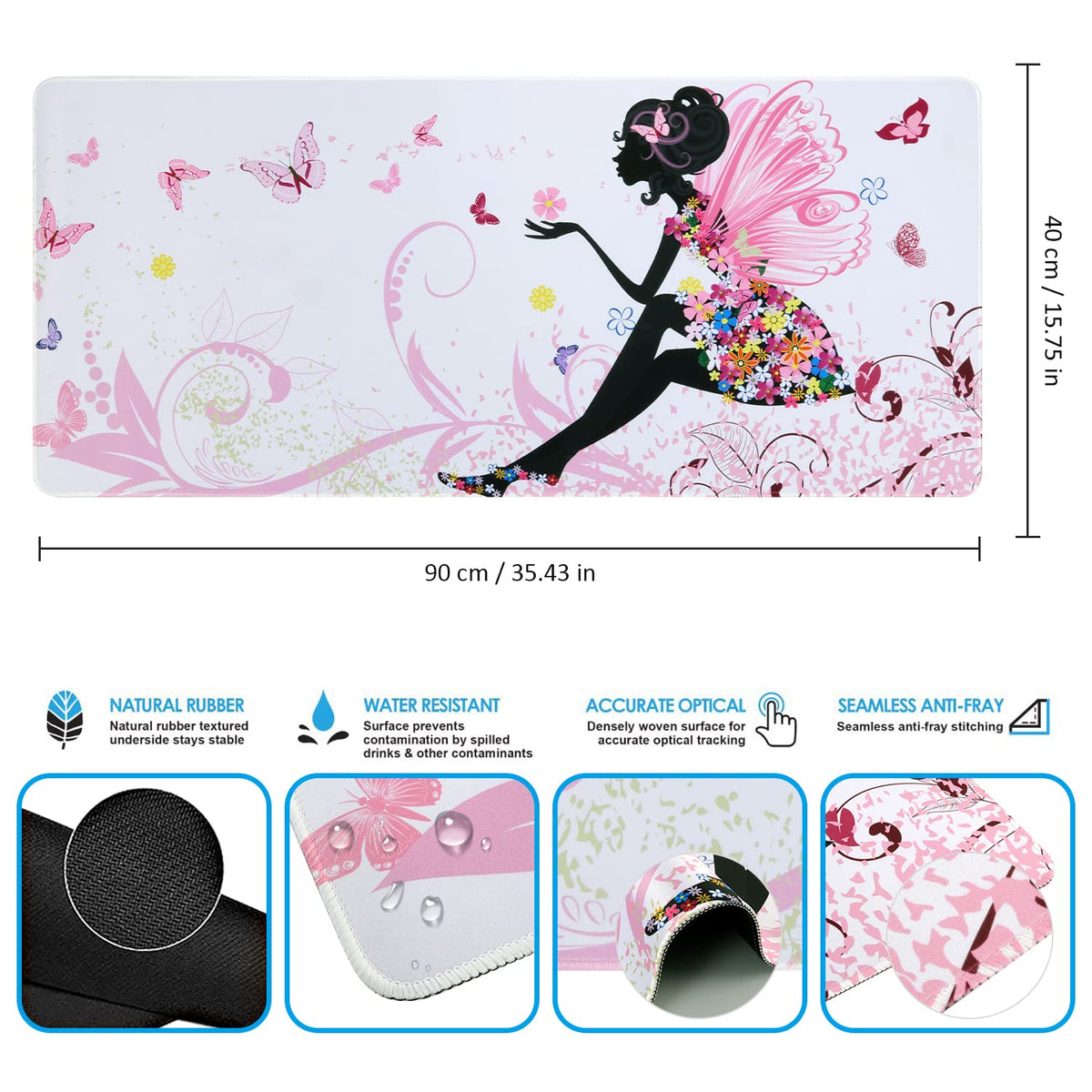 iCasso Extended Gaming Mouse Pad 35.4x15.7in,Game,Home,Butterfly Girl