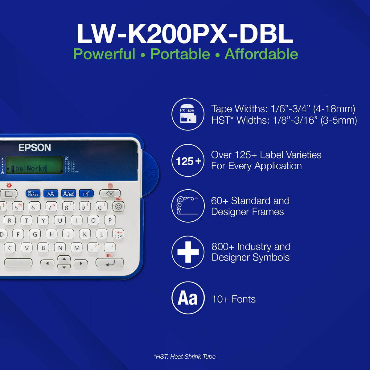 LABELWORKS Epson LW-K200PX-DBL Keyboard Label Maker - Dark Blue