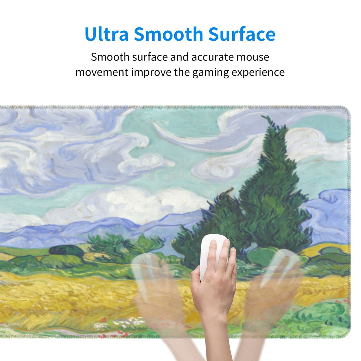 Van Gogh Wheat Field with Cypresses Mouse Pad Extended Large Gaming Mousepad XL Big Long Oversized