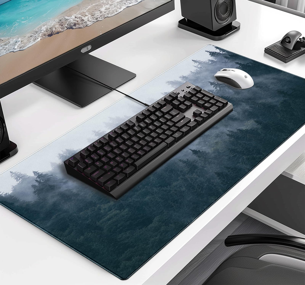 Gray Forest Mouse Pad with Seam Edge Design, Non Slip Rubber Keyboard Pad
