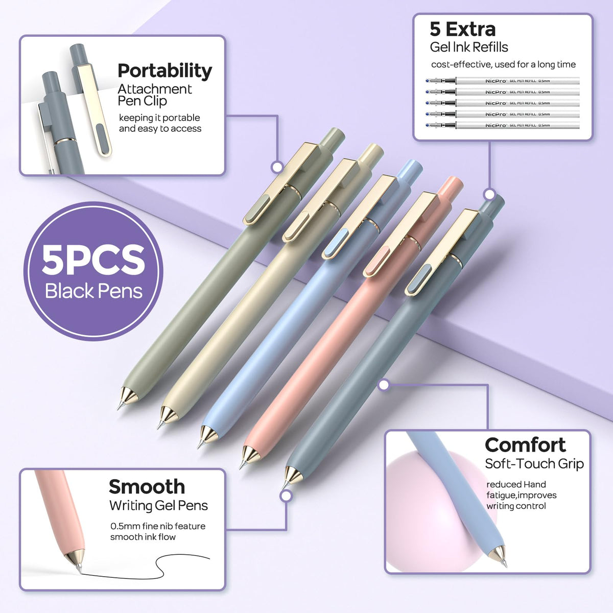 Nicpro School Supplies Stationary Set with Pencil Case, 39 PCS Purple