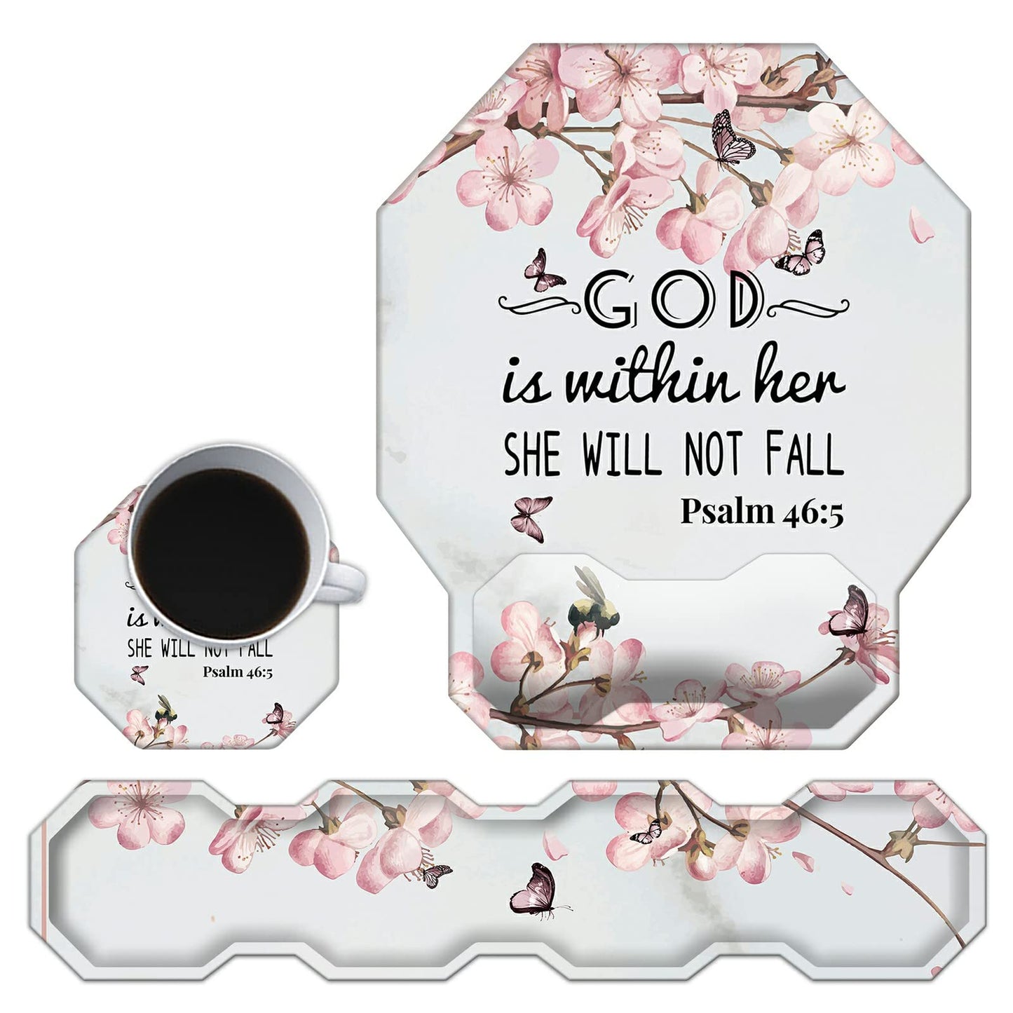 Keyboard Wrist Rest Pad and Ergonomic Gaming Mouse Pad Wrist Support Set (with Cute Coasters) with