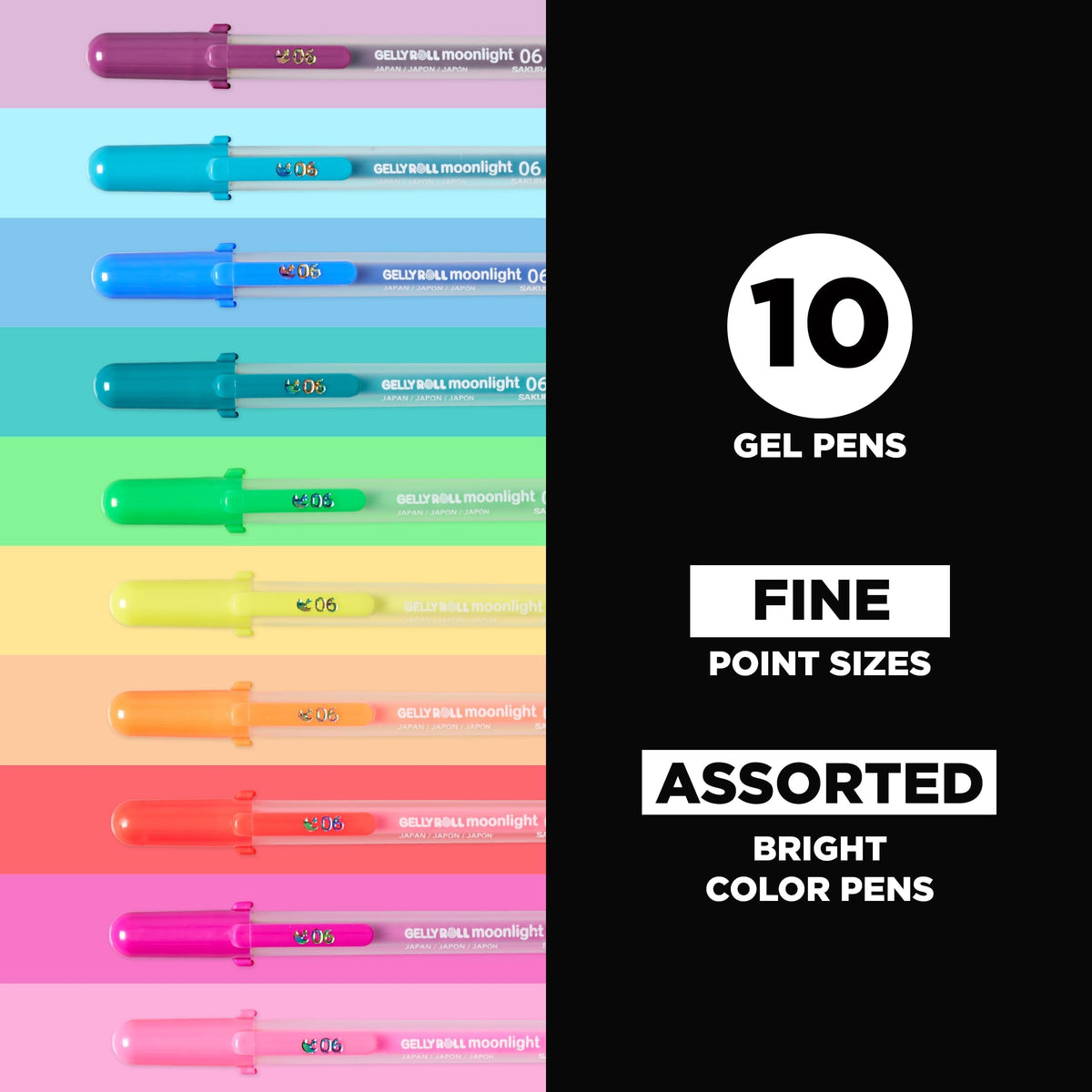 SAKURA Gelly Roll Moonlight Pen Set, 0.6 mm Fine Tip, Set of 10, 06 fine pt.
