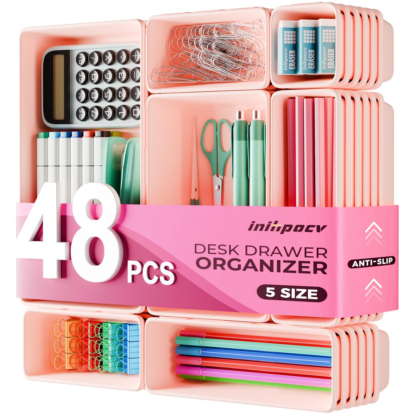 inihpocv [ 48PCS & 5 Sizes ] Tool Box Organizer Tray, Toolbox Drawer Organizer with Non-Slip Pads