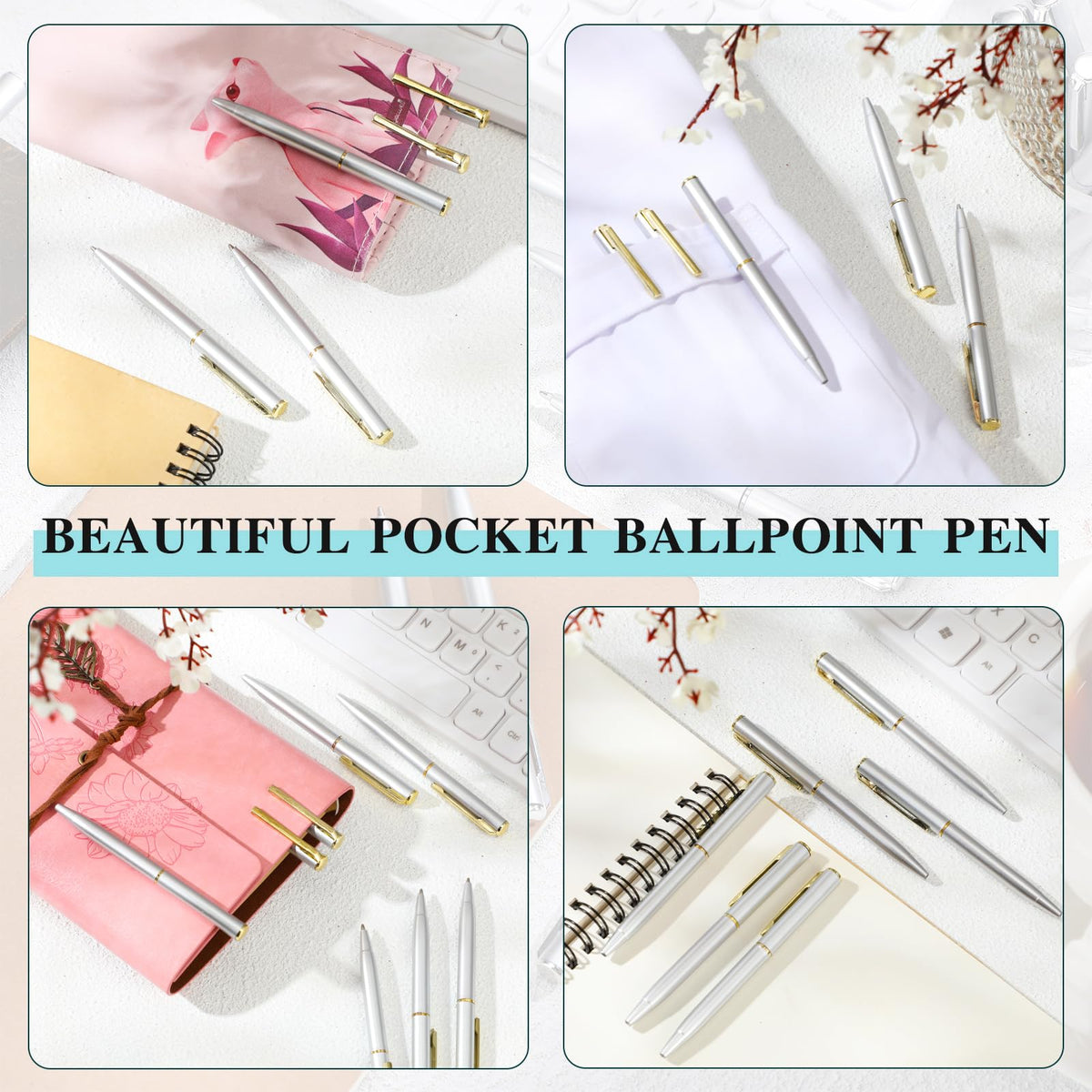 Teling 72 Pcs Small Ballpoint Pen Mini Pens Bulk 4 Inch,Silver, Gold