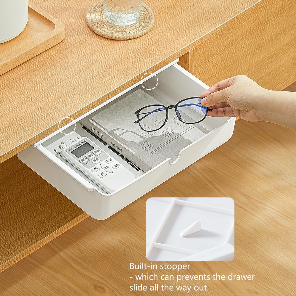 Poeland Under Desk Drawer Self-Stick Storage Organizer for Office Home School Large Size White 2