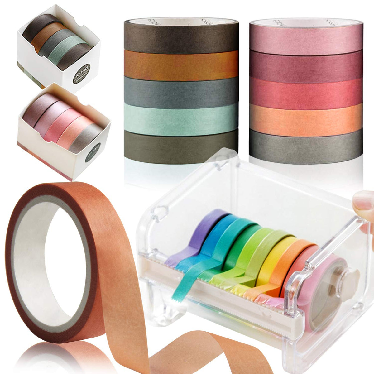 Kalolary 10 Rolls Writable Masking Paper Tapes with Washi Tape Dispenser