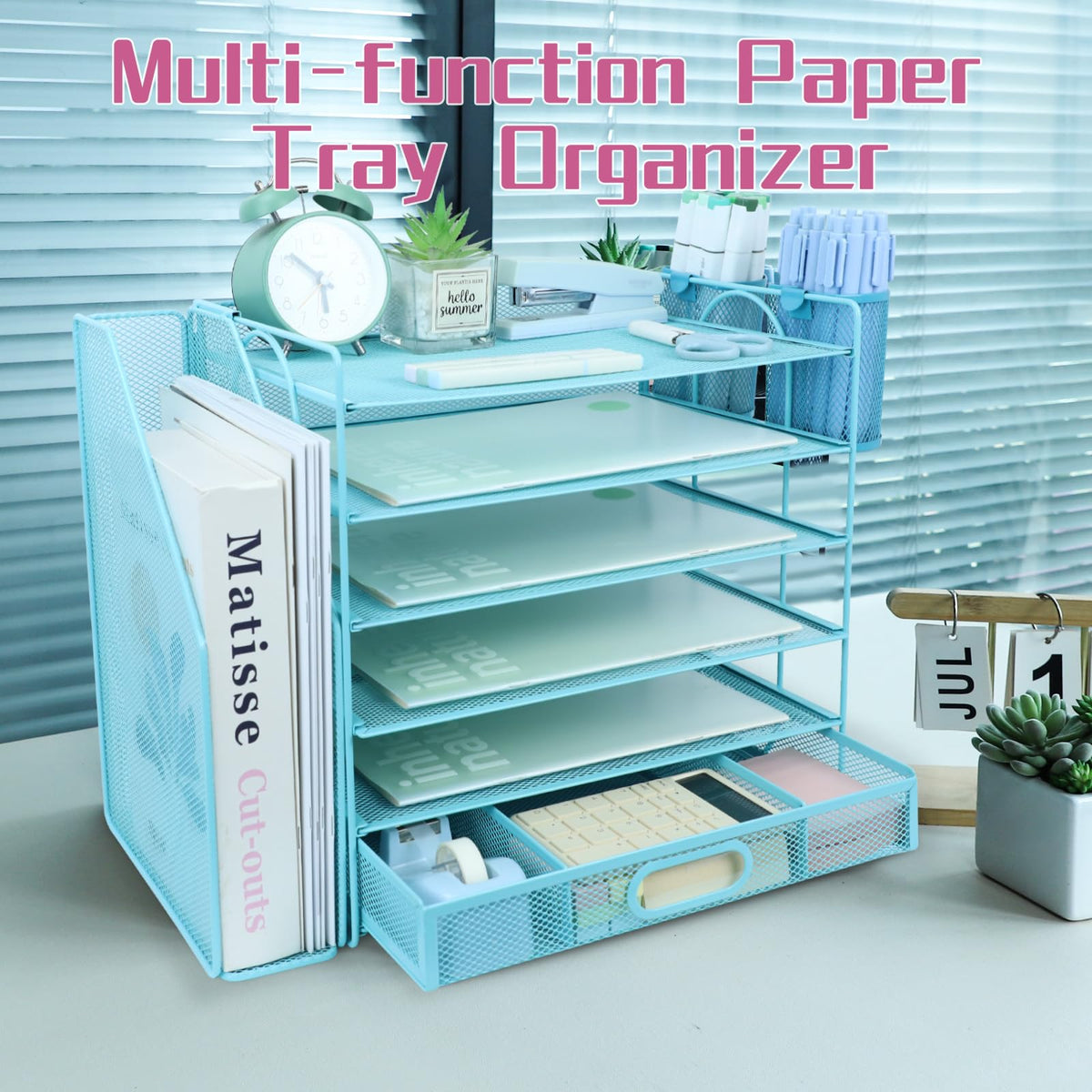 ideallife Desk Organizers and Accessories with File Holder, 6-Tier Paper Letter Tray Organiser with