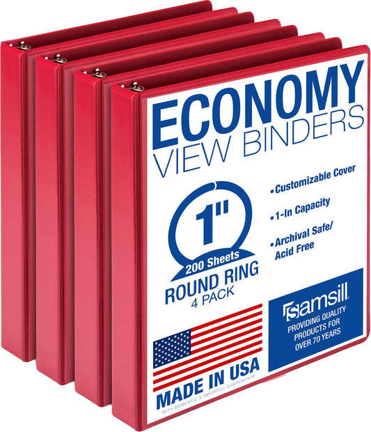 Samsill 1 Inch 3 Ring Binders, Economy Round Ring, Clear View Cover, 200 Sheet Capacity - for