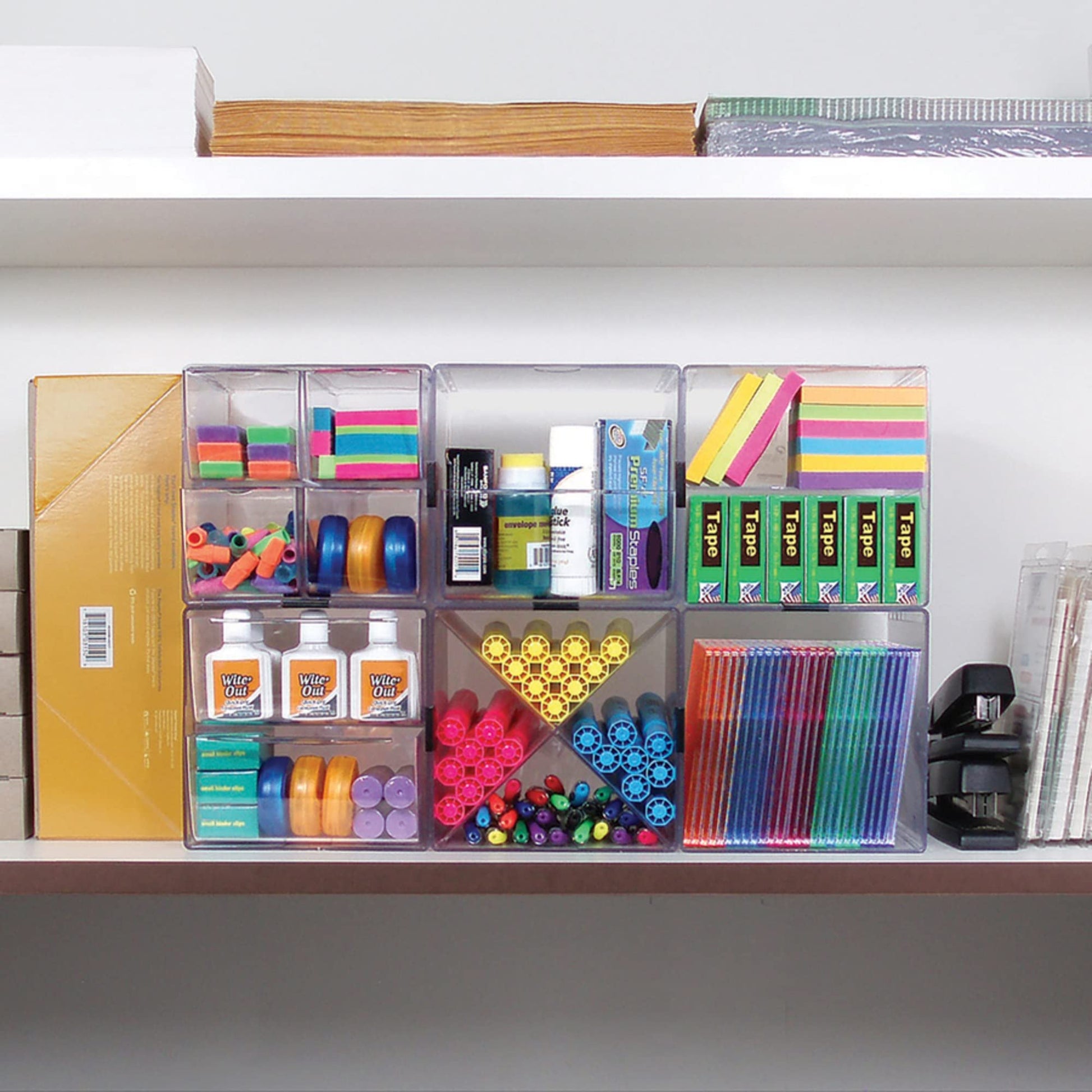 Deflecto Stackable Cube Organizer, Desk and Craft Organizer, 2 Drawers, Clear, Removable Drawers