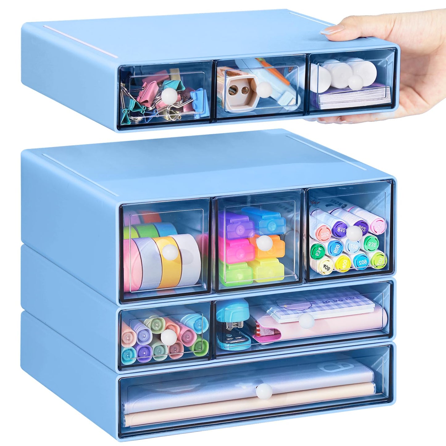 FODIENS Desk Storage Organizer with 9 Drawers, 4 Tiers Stackable Desktop Craft Storage Drawers