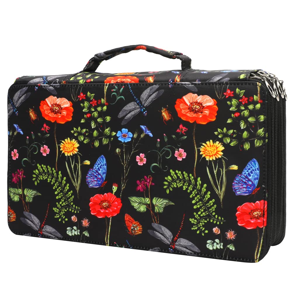 Vomgomfom 300 Slots Marker Case 4-Layer PU Leather, Handle, Black
