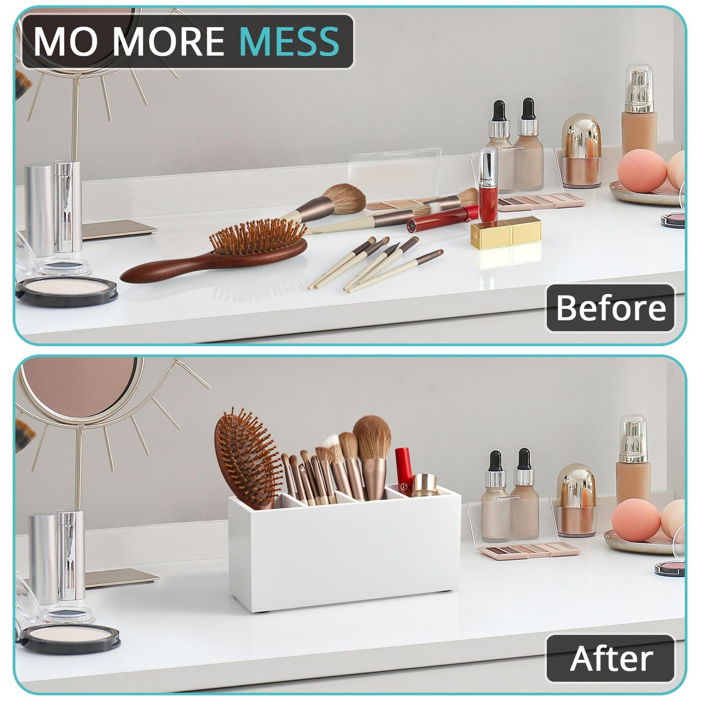Bivvclaz Pencil Pen Holder for Desk, Wooden Office Desk Organizers and Accessories with 4 Slots for