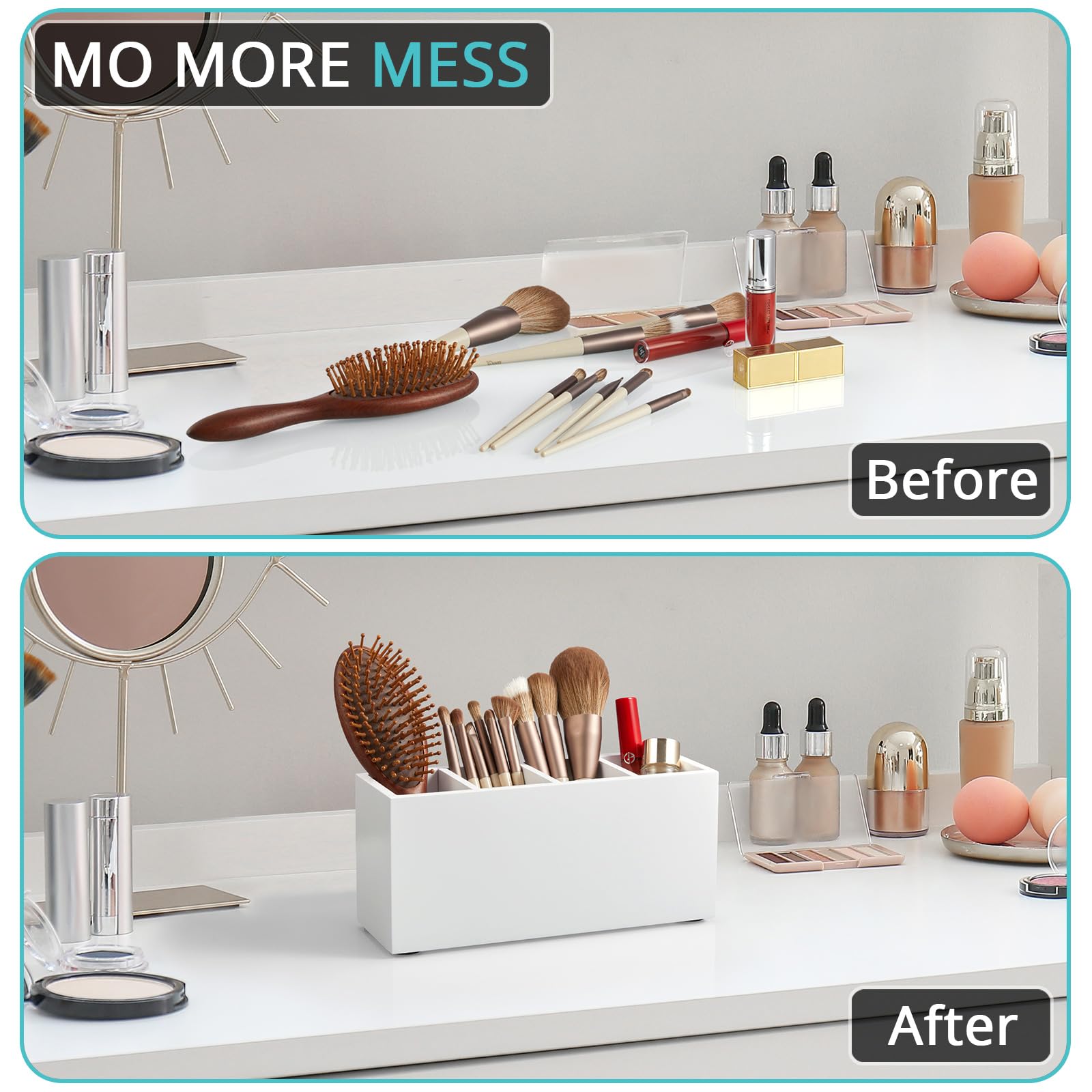 Bivvclaz Pencil Pen Holder for Desk, Wooden Office Desk Organizers and Accessories with 4 Slots for