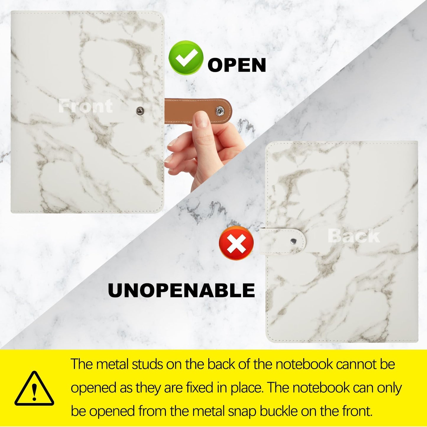 FYY A5 Binder Refillable Planner Notebook 6 Ring, Marble White