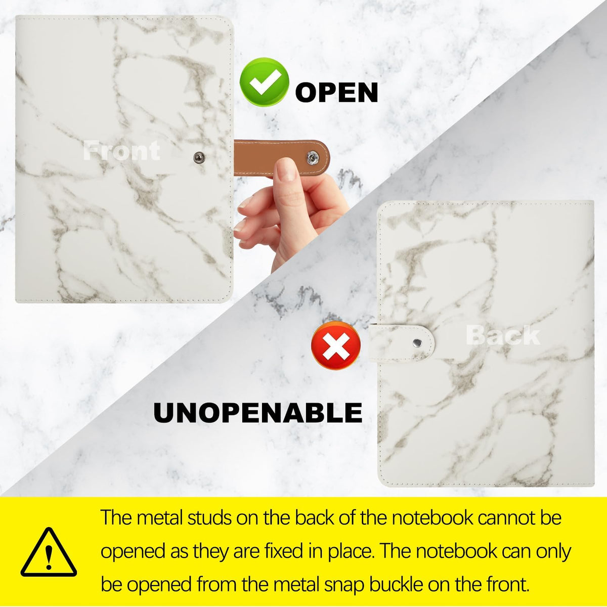 FYY A5 Binder Refillable Planner Notebook 6 Ring, Marble White