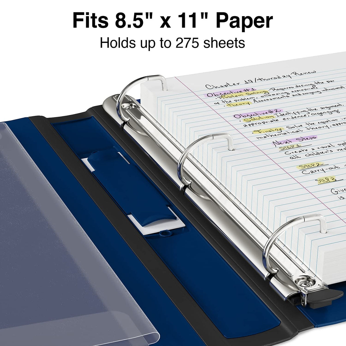 Staples Better Binder, 1 Inch 3-Ring, Navy Blue, Locking Rings, 3-Pk