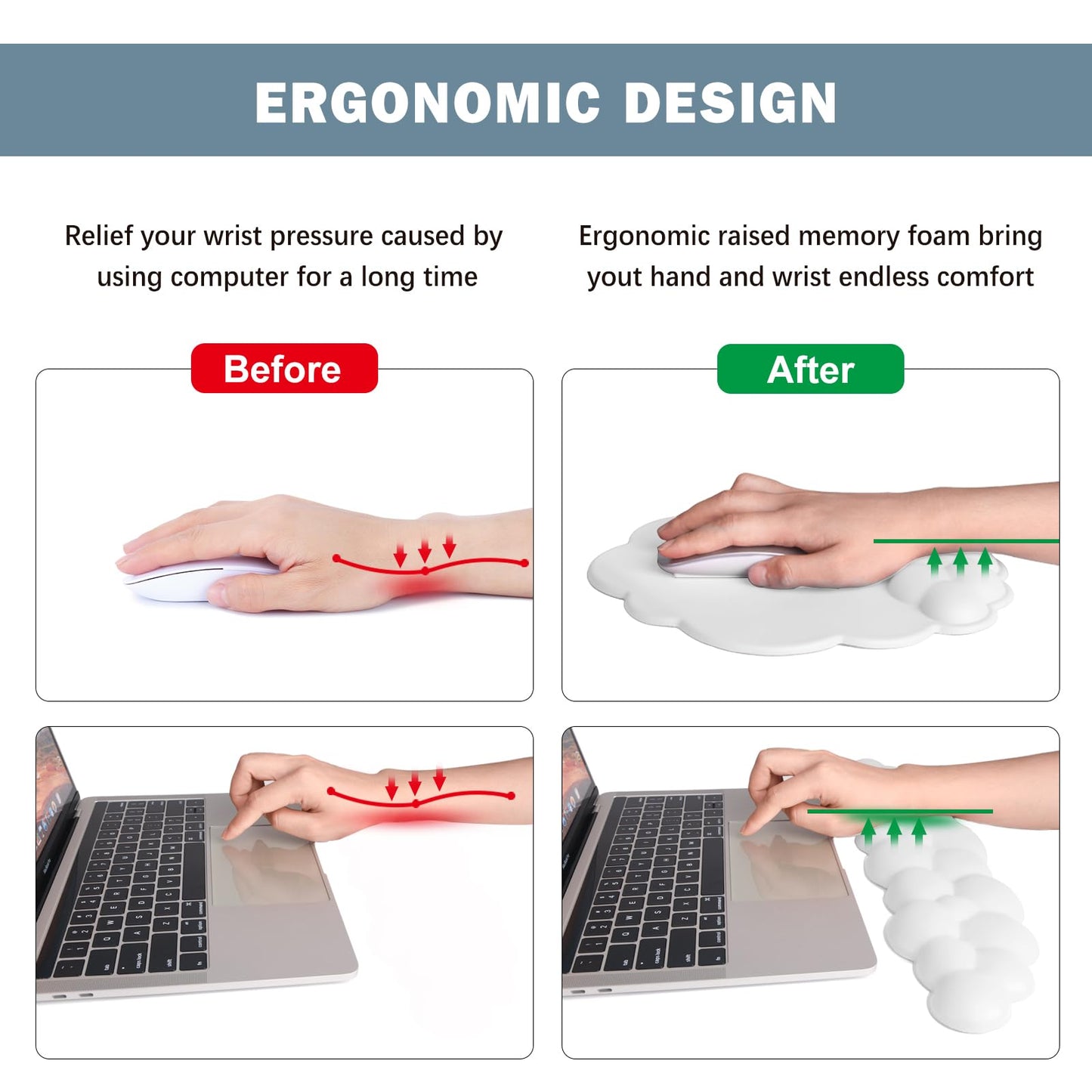 Lauspuck Cloud Keyboard Wrist Rest and Mouse Pad with Wrist Support Set, Ergonomic PU Leather Mouse