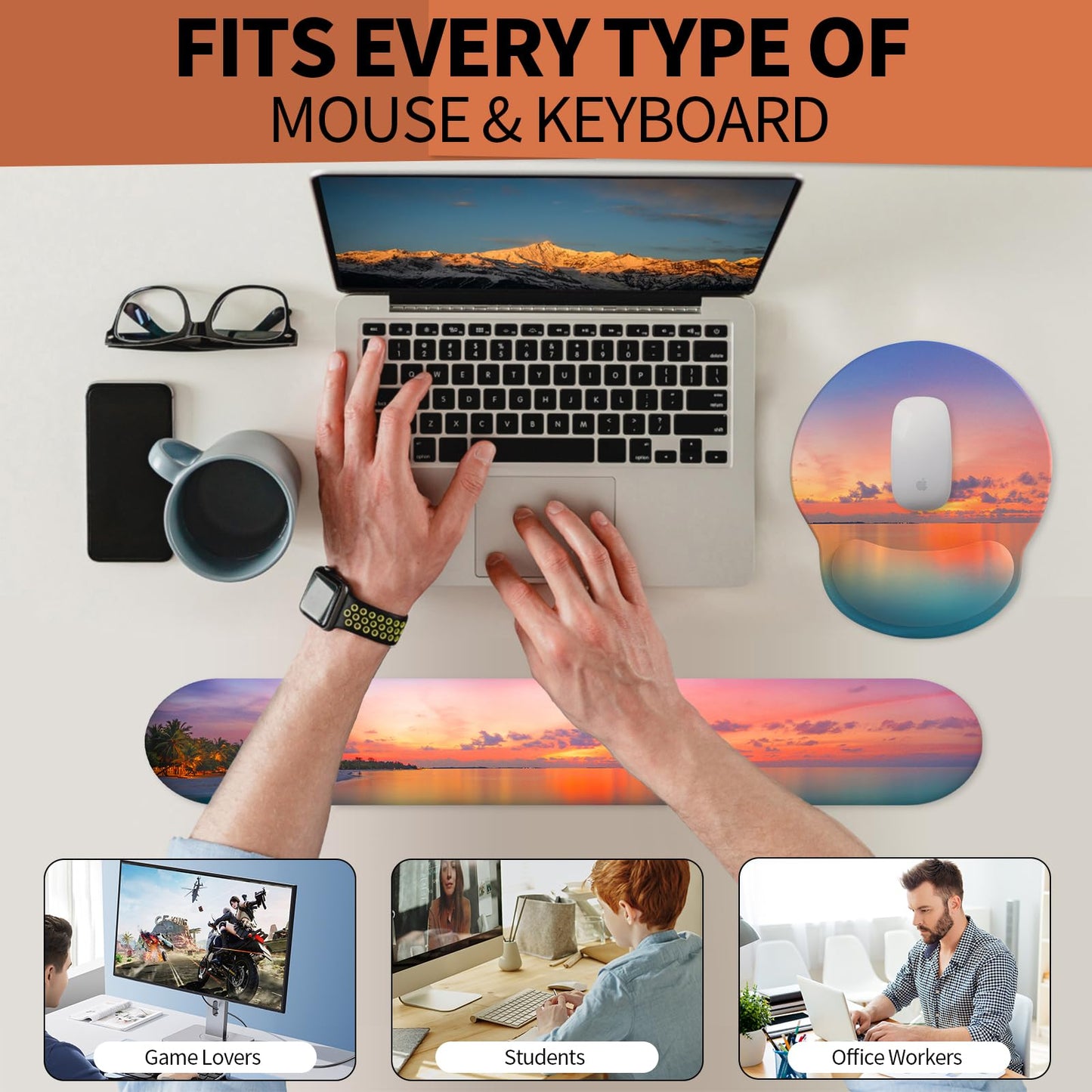 eulps Mouse Pad Wrist Support, Ergonomic Memory Foam Keyboard Wrist Pad & Gel Wrist Rest Set for
