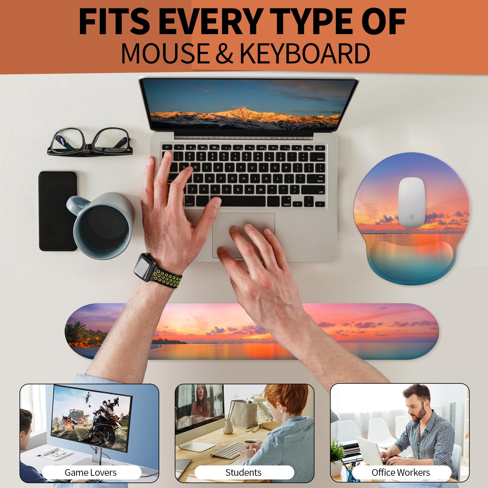 eulps Mouse Pad Wrist Support, Ergonomic Memory Foam Keyboard Wrist Pad & Gel Wrist Rest Set for
